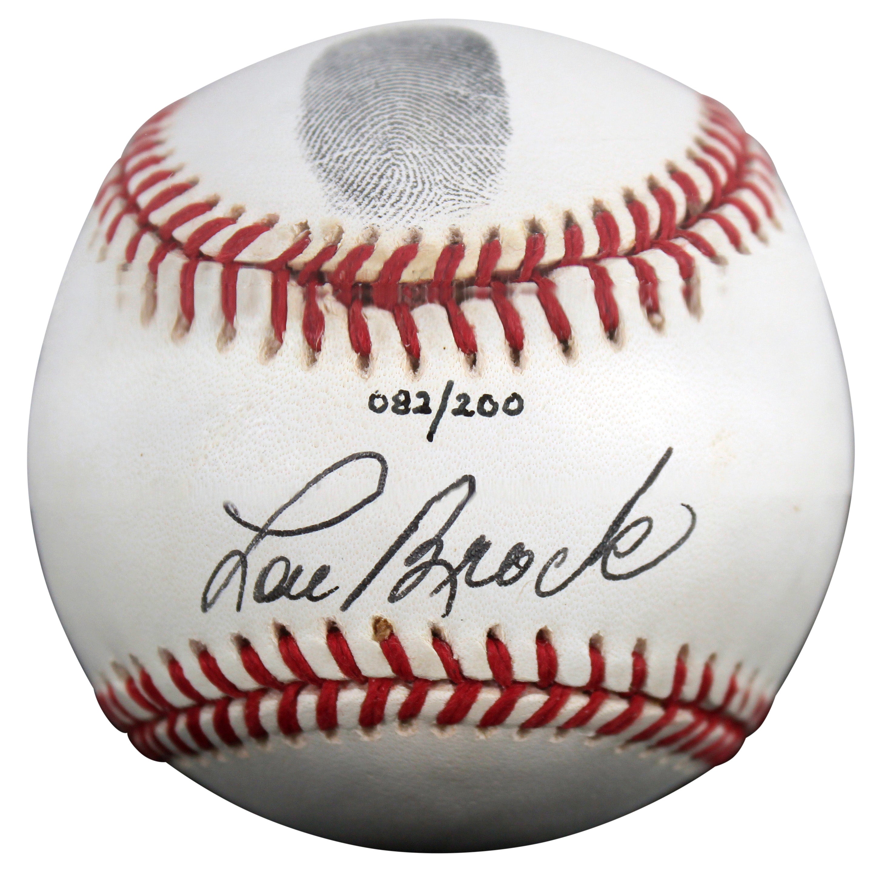 ** HOLIDAY DOORBUSTER ** Cardinals Lou Brock Signed Thumbprint Baseball LE #'d/200 w/ Display Case BAS