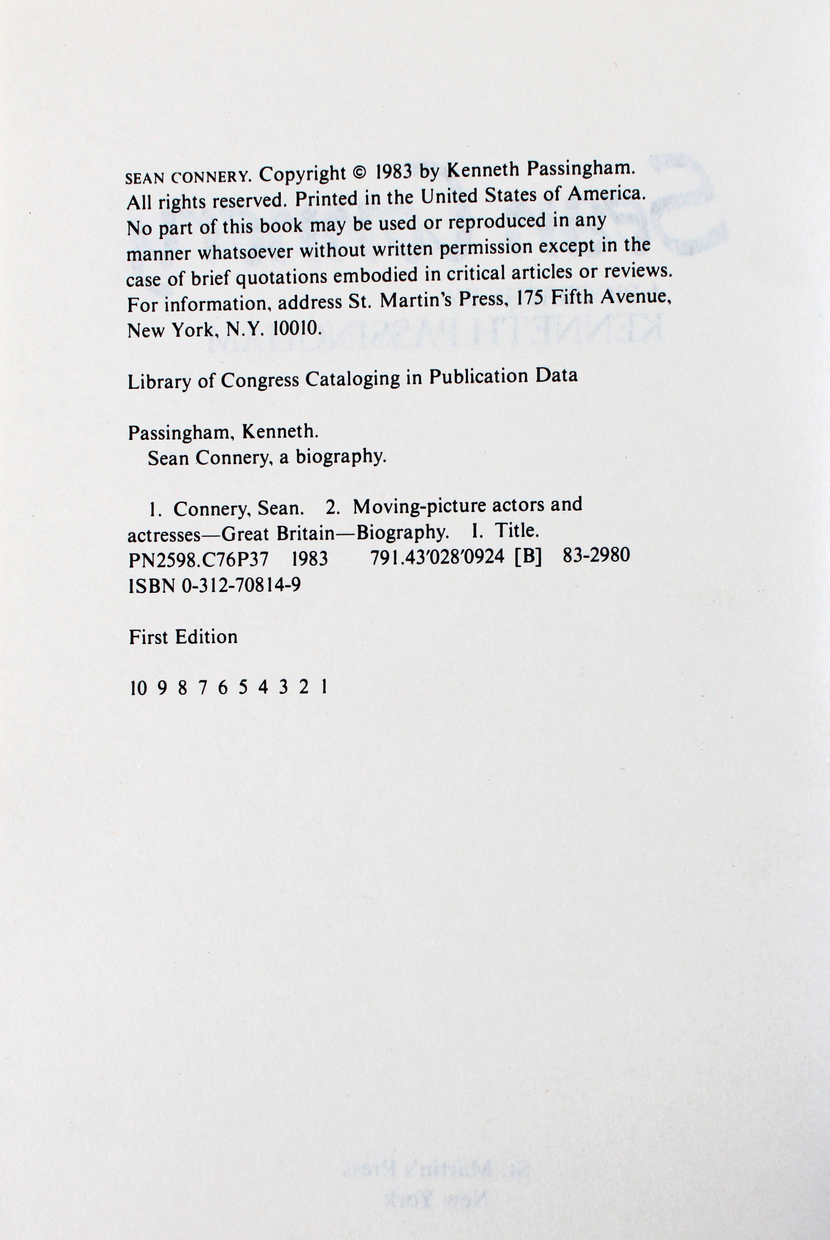 Sean Connery Authentic Signed  Biography 1st Edition Hard Cover book PSA #V03812