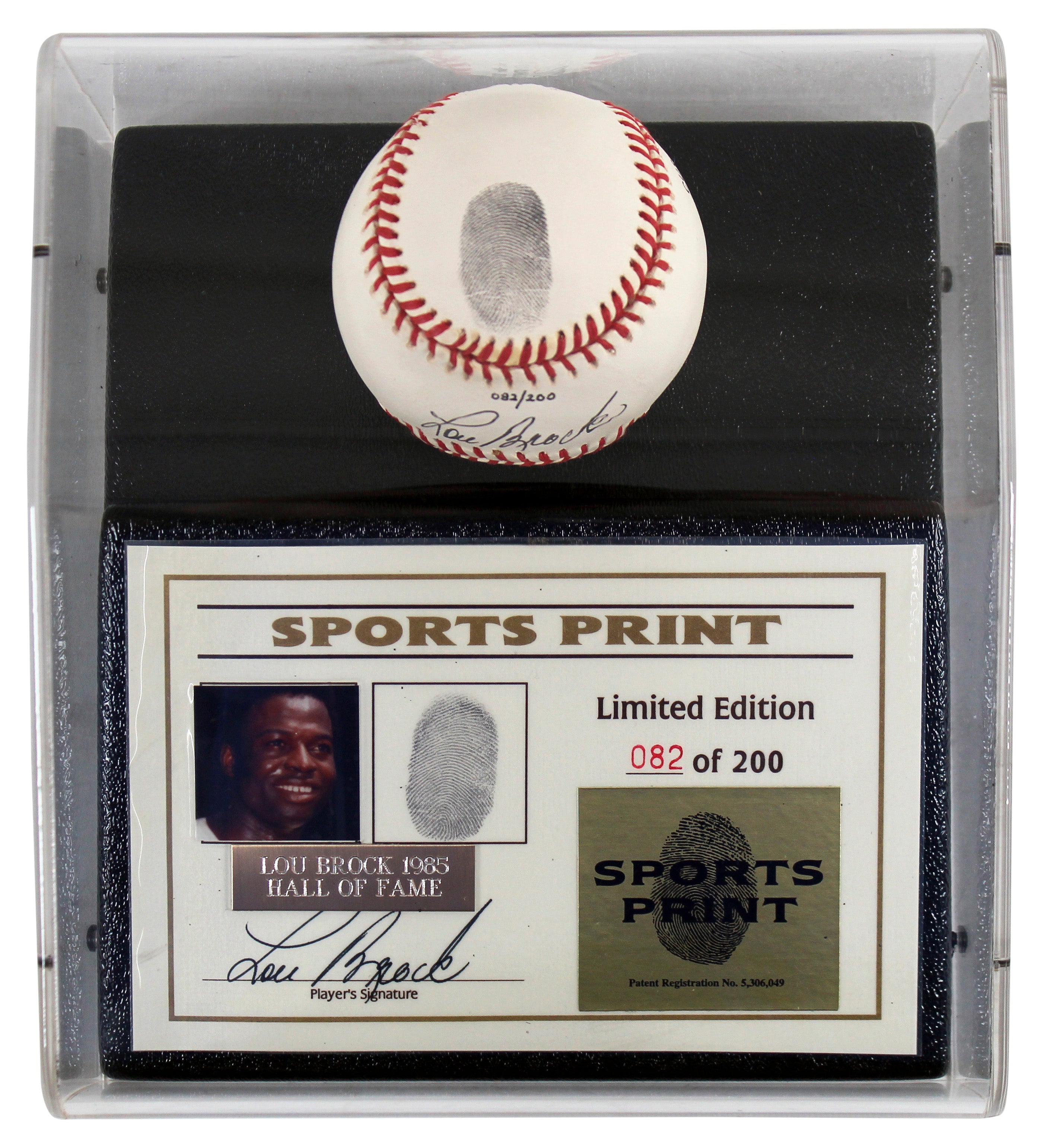 Cardinals Lou Brock Signed Thumbprint Baseball LE #'d/200 w/ Display Case BAS HOLIDAY DOORBUSTER