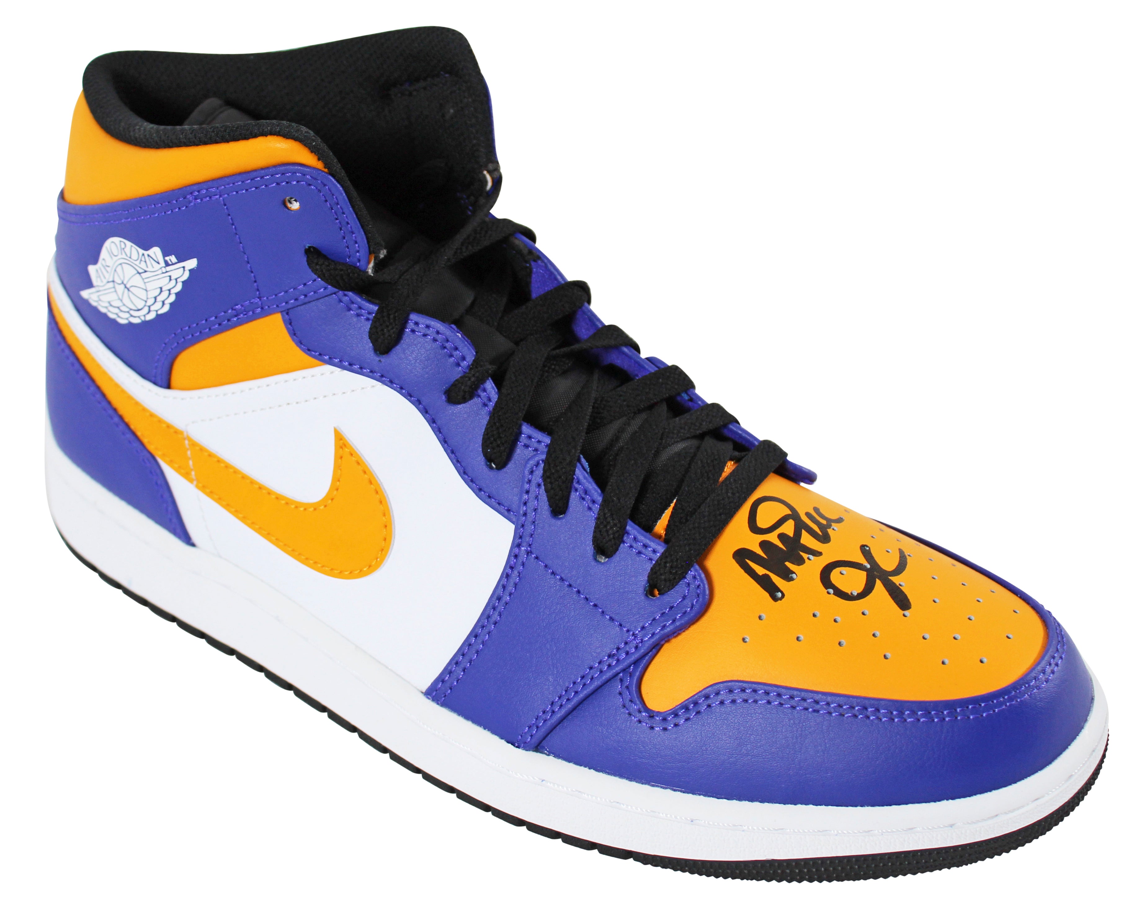 Magic Johnson Signed Right Nike Air Jordan 1 2022 Lakers Shoe w/ Case BAS Wit