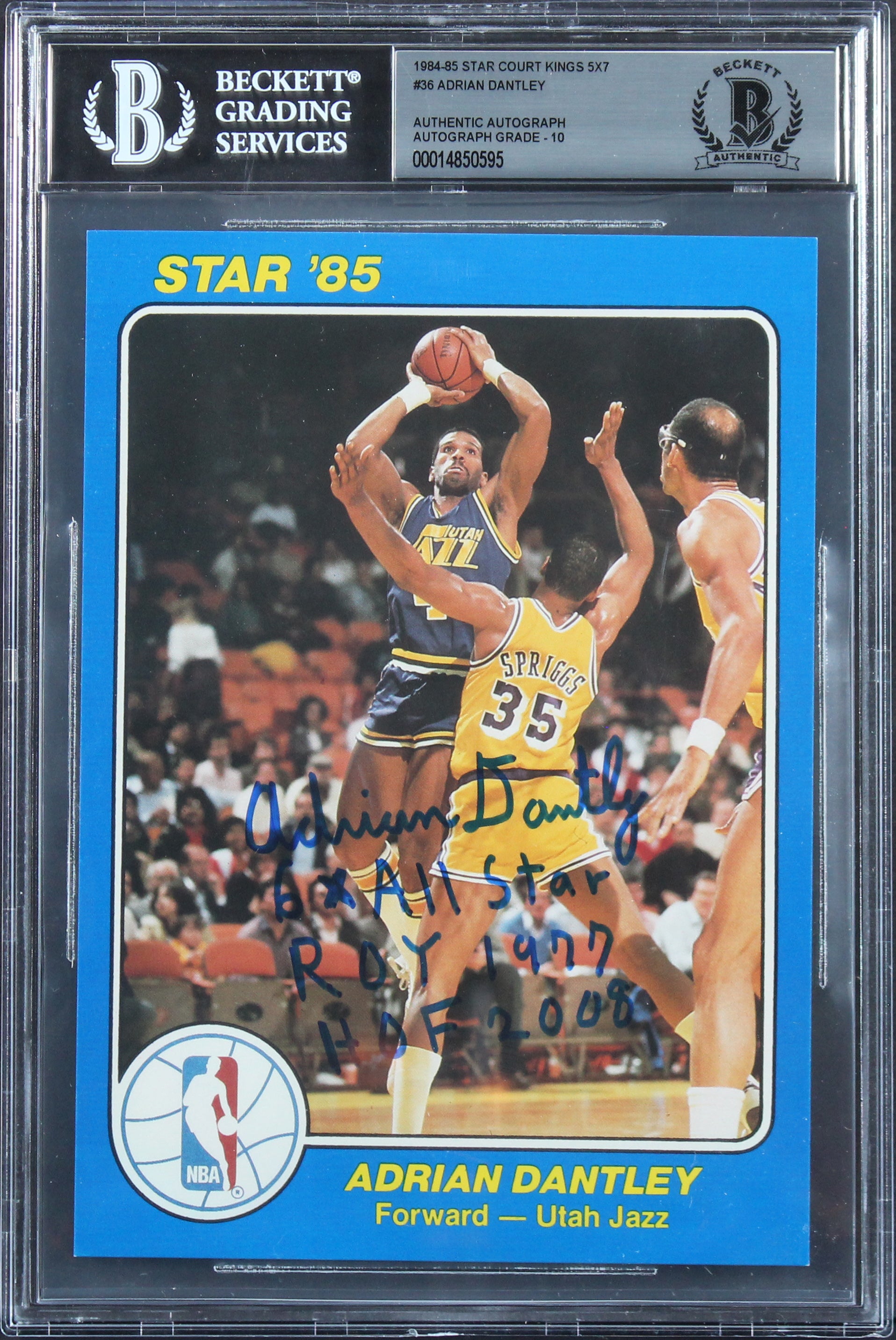 Jazz Adrian Dantley 3x Insc 1984 Star Court Kings 5x7 #36 Card Auto 10! BAS Slab