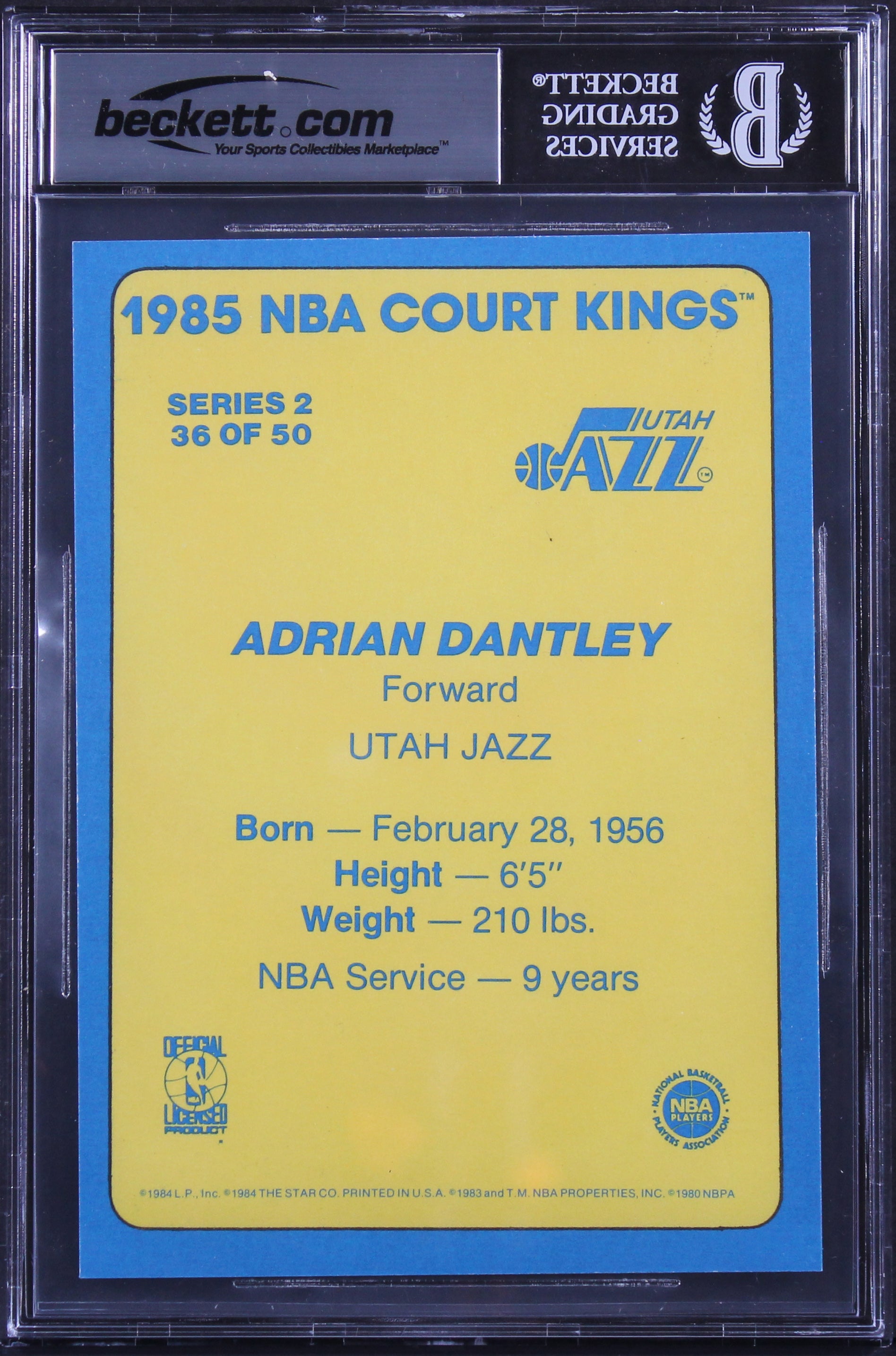 Jazz Adrian Dantley 3x Insc 1984 Star Court Kings 5x7 #36 Card Auto 10! BAS Slab