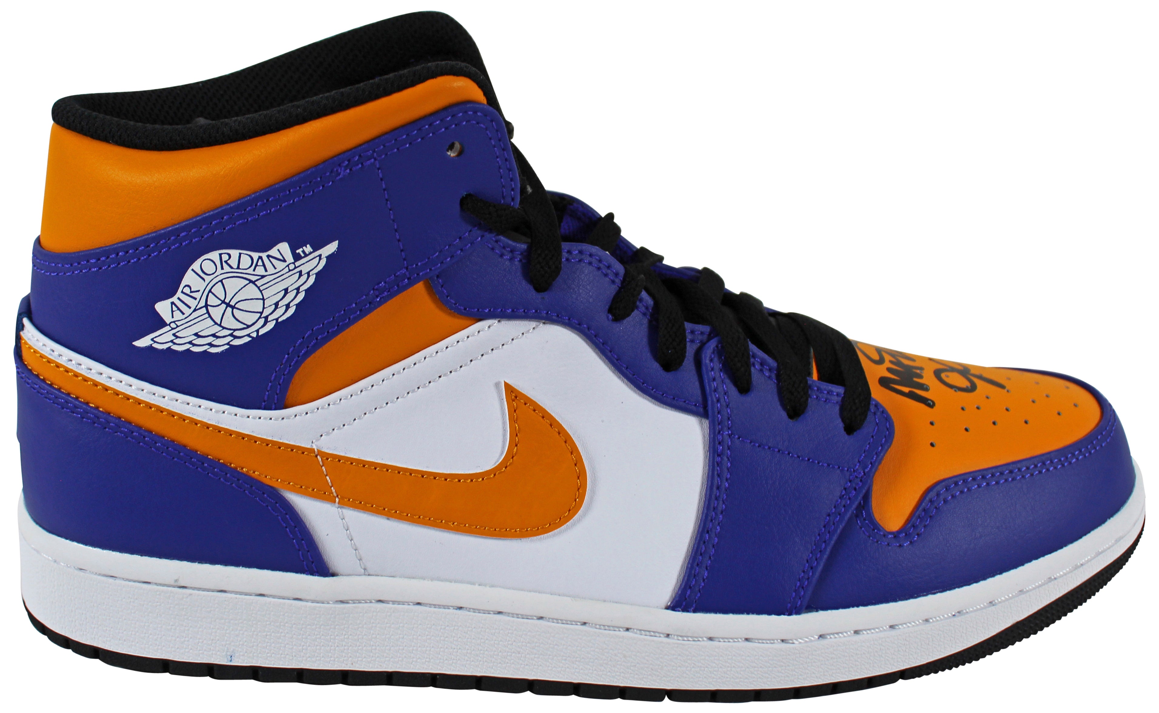 Magic Johnson Authentic Signed Right Nike Air Jordan 1 2022 Lakers Sho