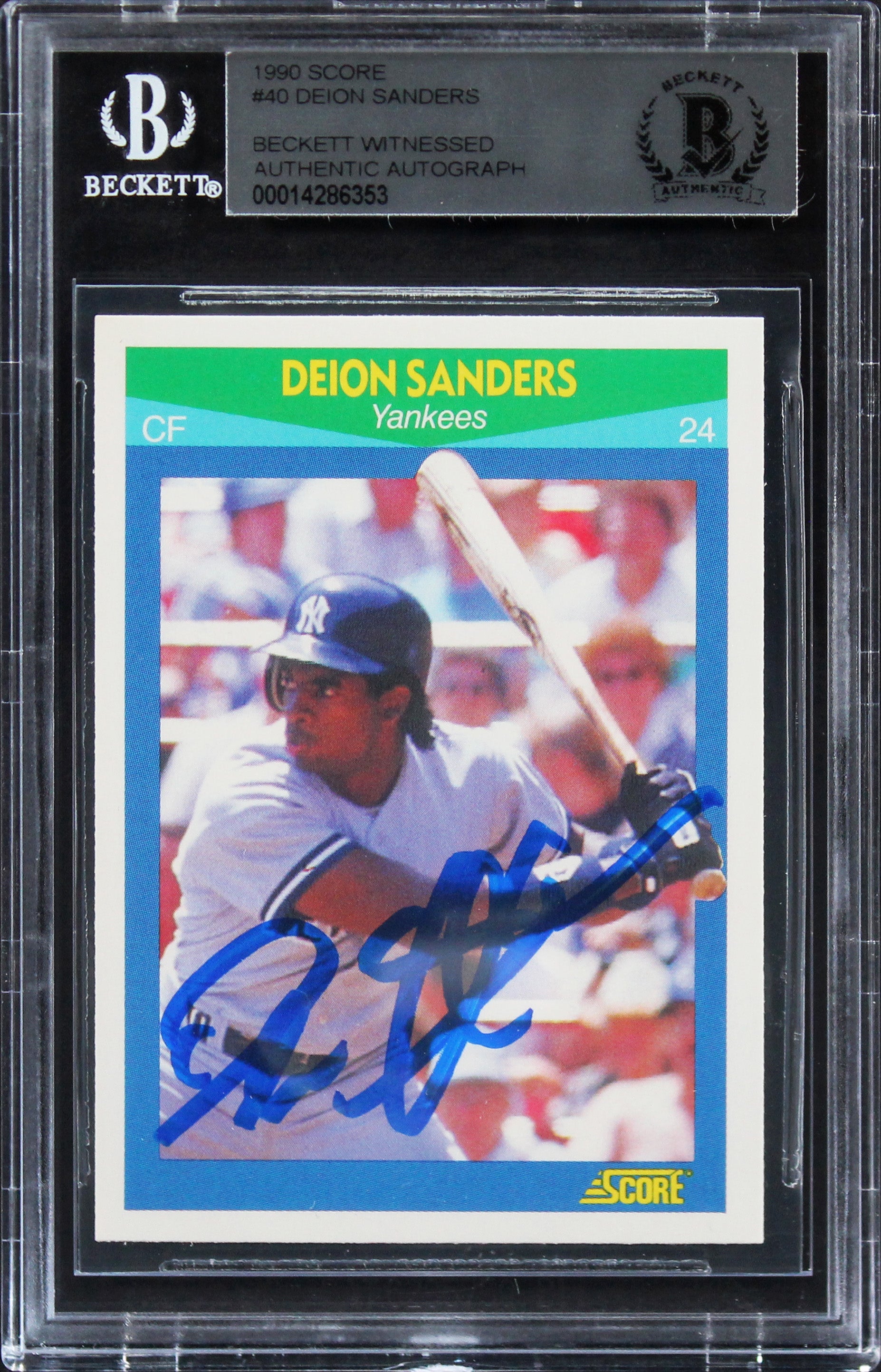 Yankees Deion Sanders Authentic Signed 1990 Score #40 Card BAS Slabbed