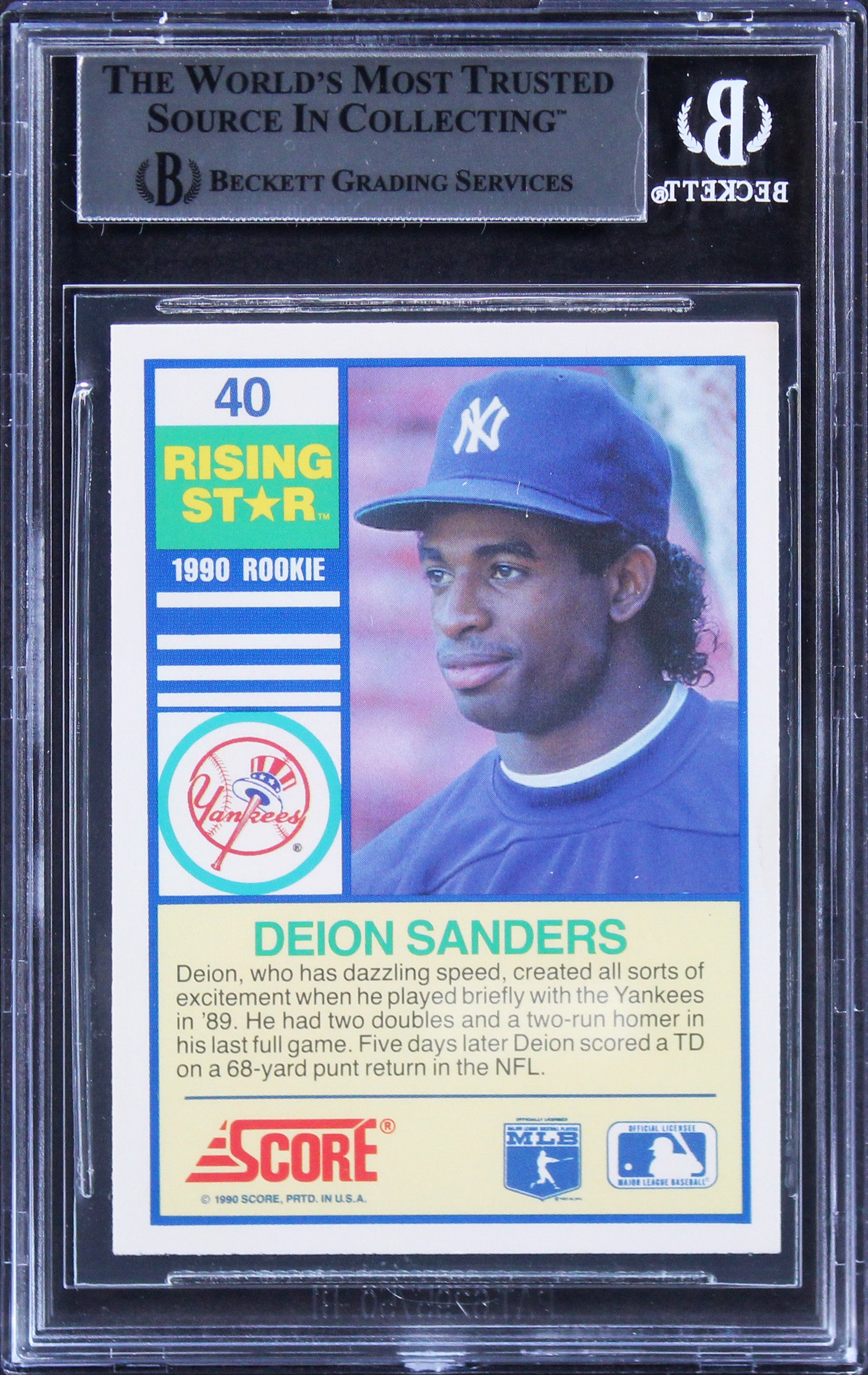 Yankees Deion Sanders Authentic Signed 1990 Score #40 Card BAS Slabbed