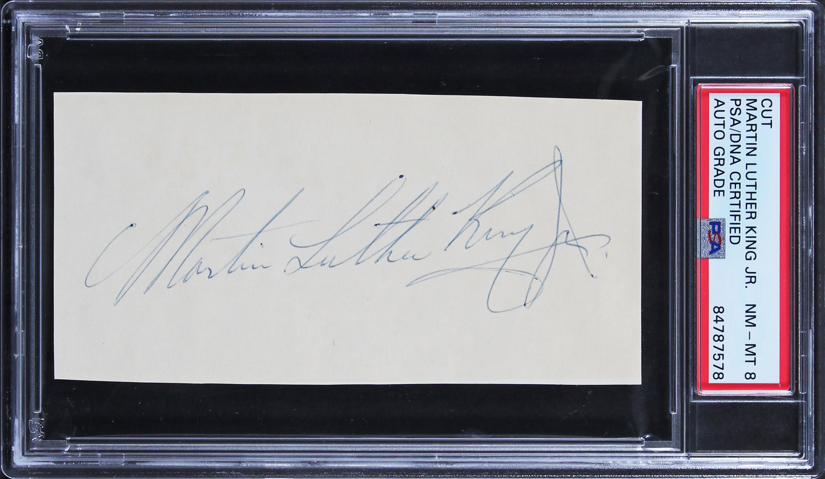 Martin Luther King Jr. Authentic Signed 2.5x5 Cut Signature Auto 8 PSA Slabbed