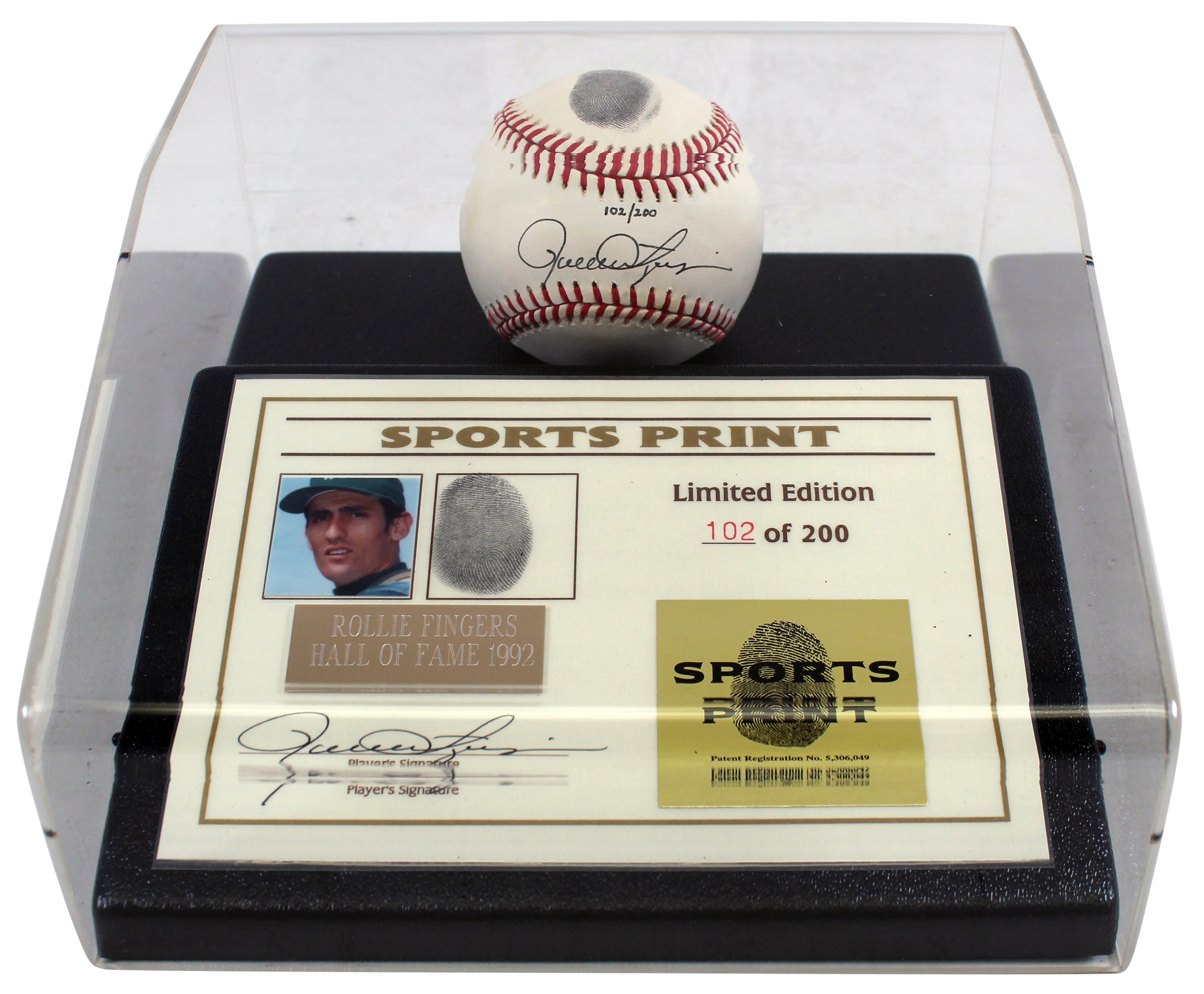 A's Rollie FIngers Signed Thumbprint Baseball LE #'d/200 w/ Display Case BAS