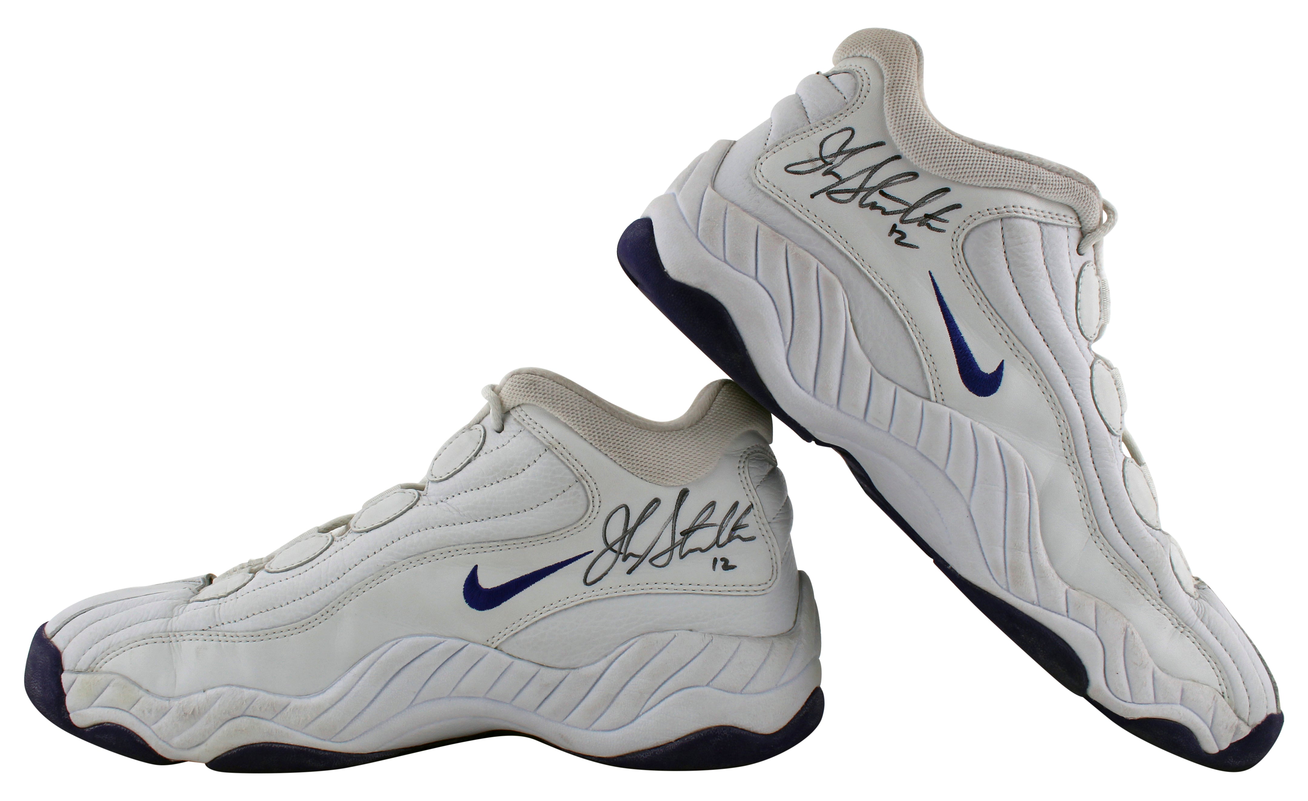 Jazz John Stockton Authentic Signed Game Used Nike Size 12.5 Shoes BAS #AA03719