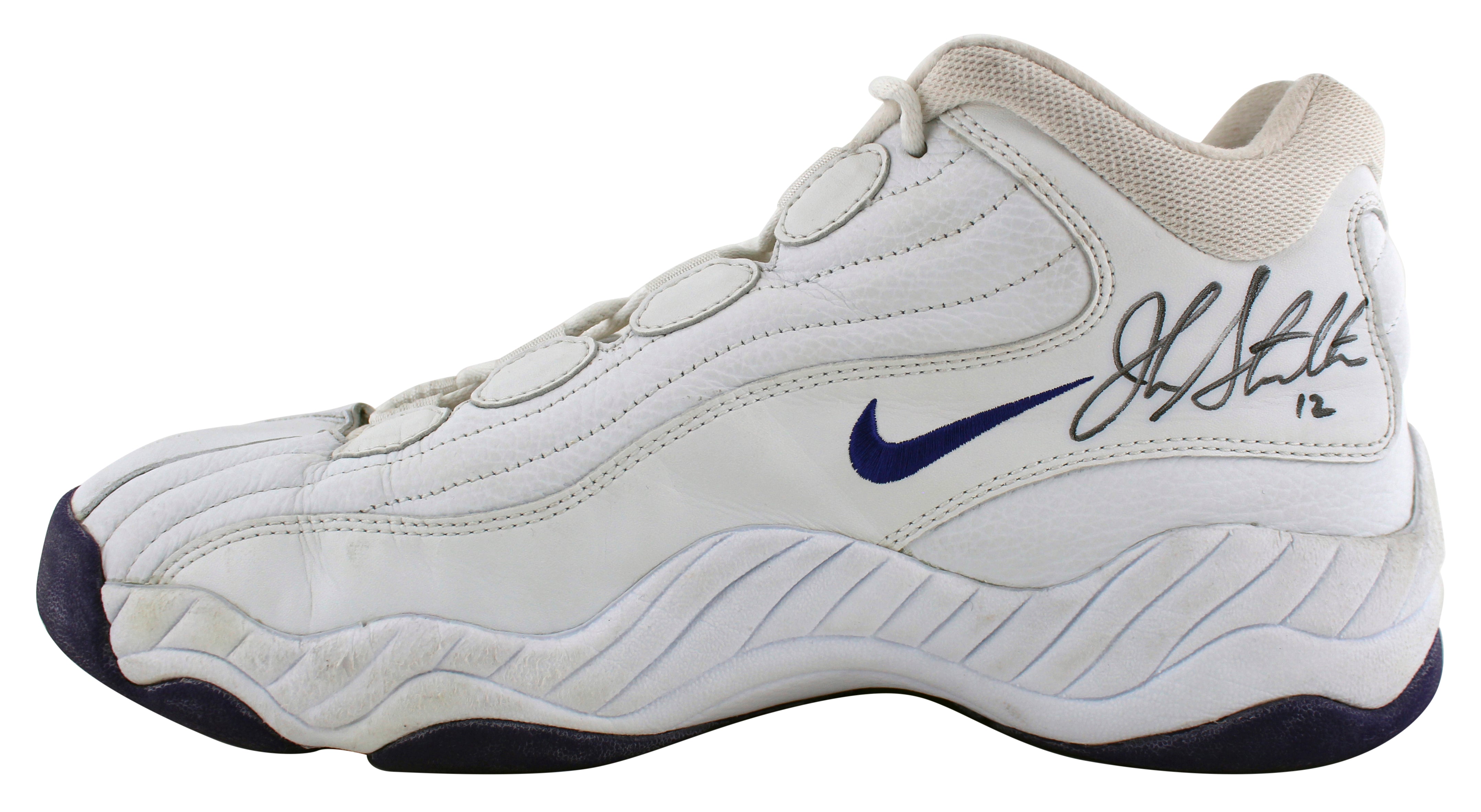 Jazz John Stockton Authentic Signed Game Used Nike Size 12.5 Shoes BAS #AA03719