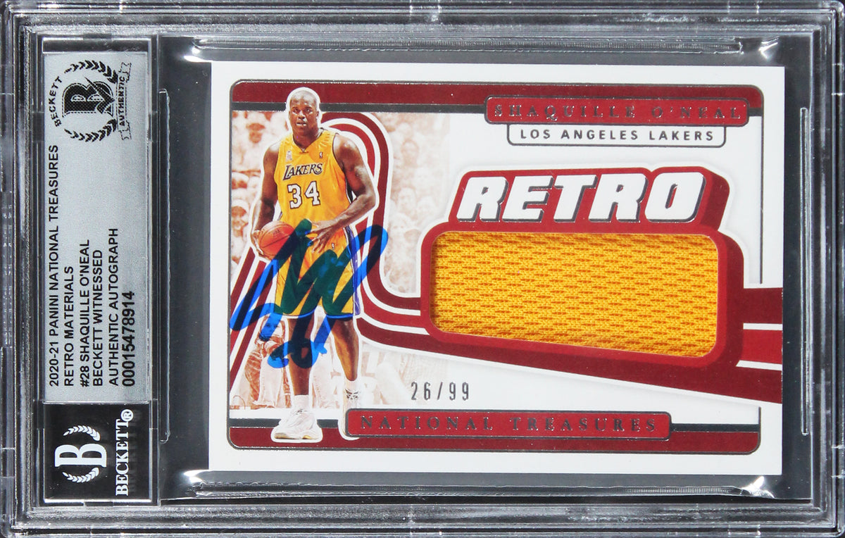 Shaquille O'Neal Signed 2020 Panini NT Retro Mat #28 26/99 Card Auto 10 BAS Slab