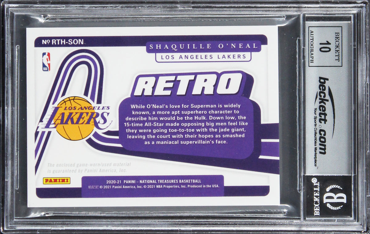 Shaquille O'Neal Signed 2020 Panini NT Retro Mat #28 26/99 Card Auto 10 BAS Slab