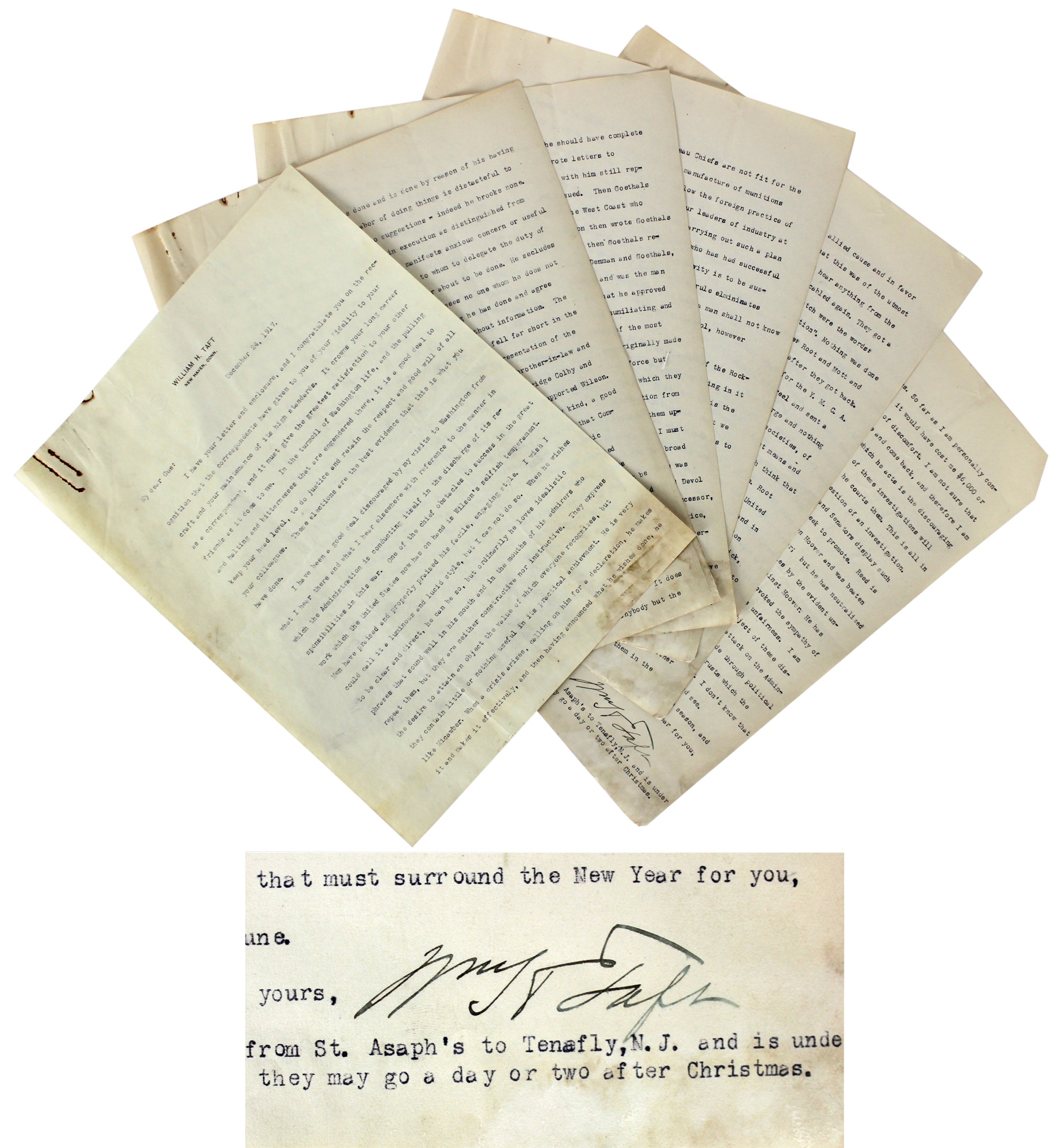 William H. Taft Signed 6 Page 8x10.5 Letter Dated December 24, 1917 BAS #A39056