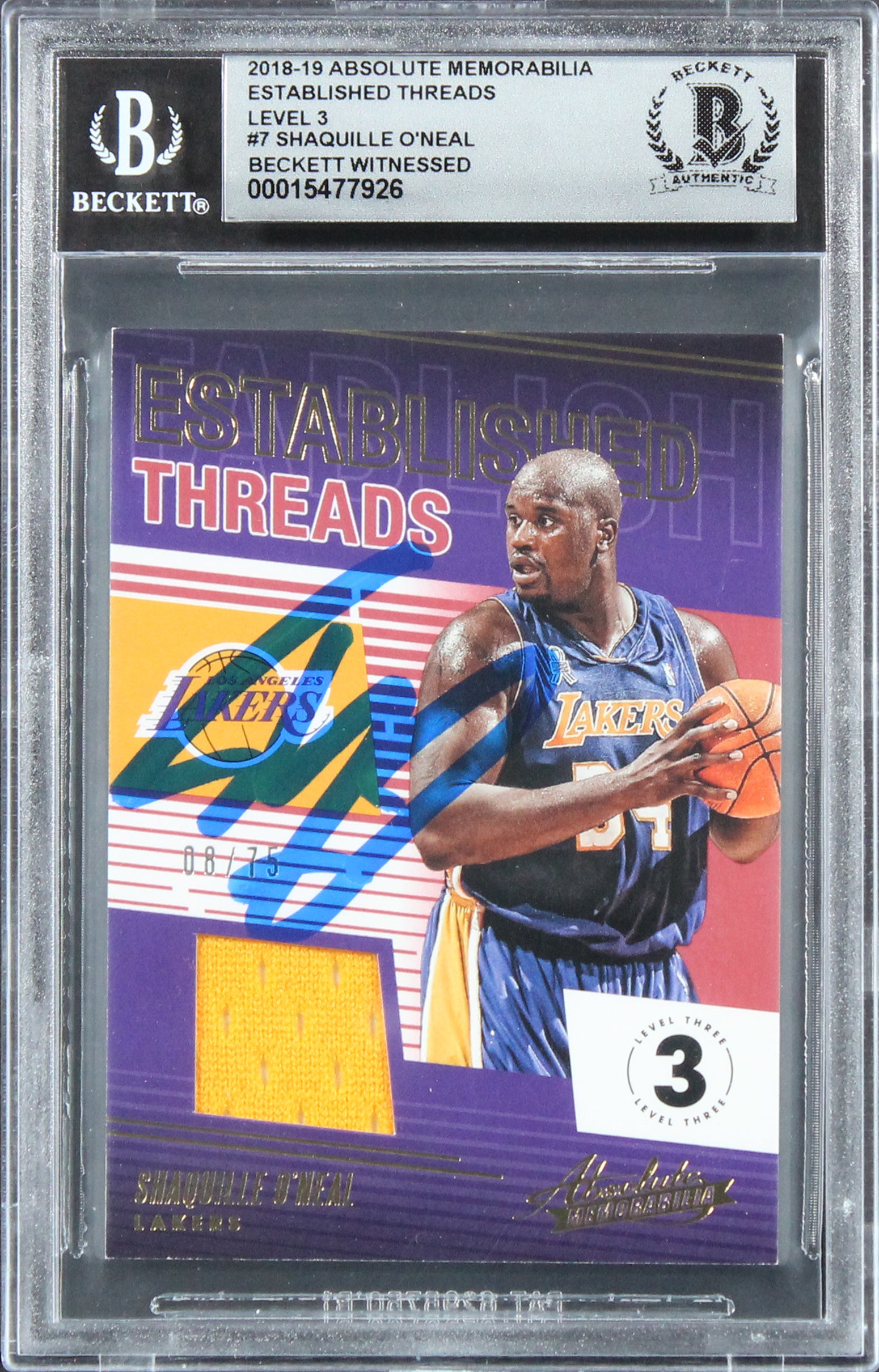 Shaquille O'Neal Signed 2018 Absolute Threads #7 #08/75 Card Auto 10! BAS Slab