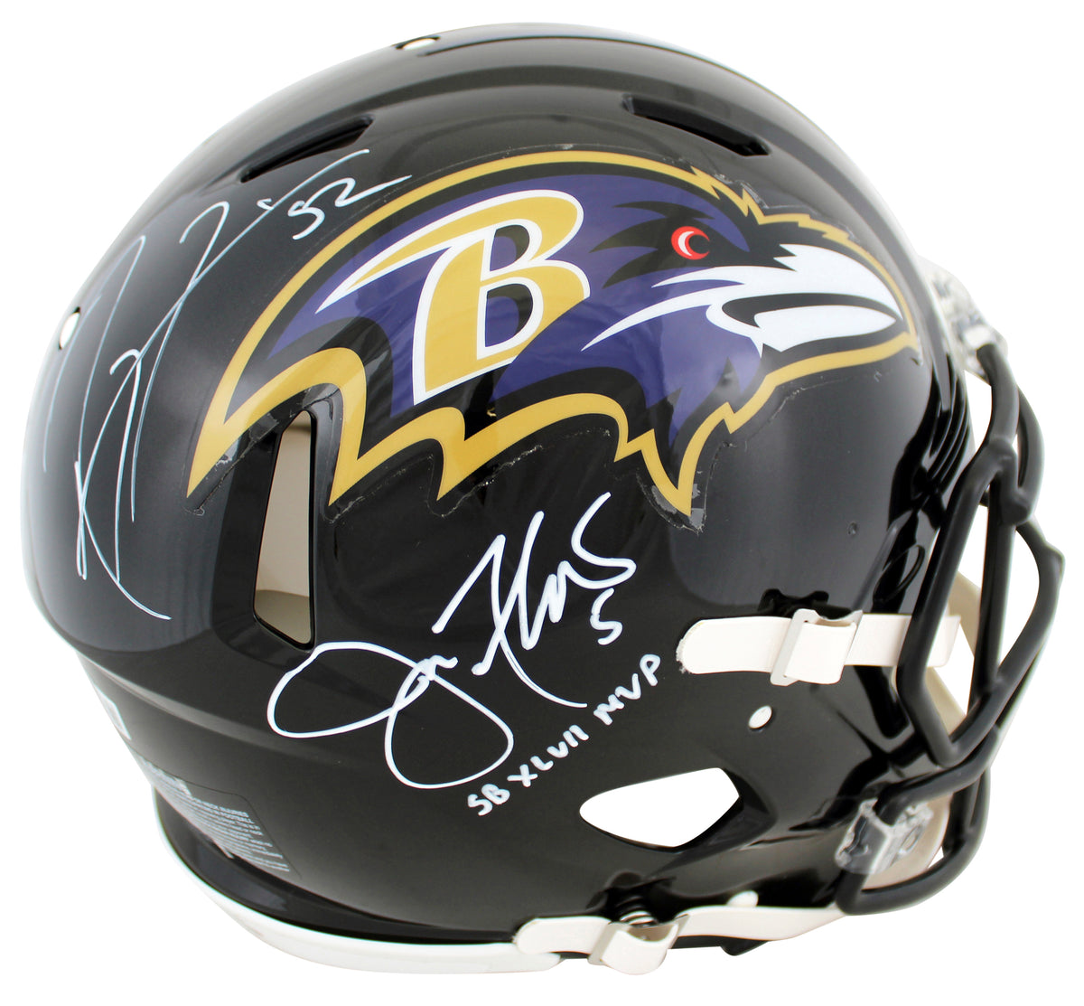 Ravens Ray Lewis & Joe Flacco Signed Full Size Speed Proline Helmet BAS Witness