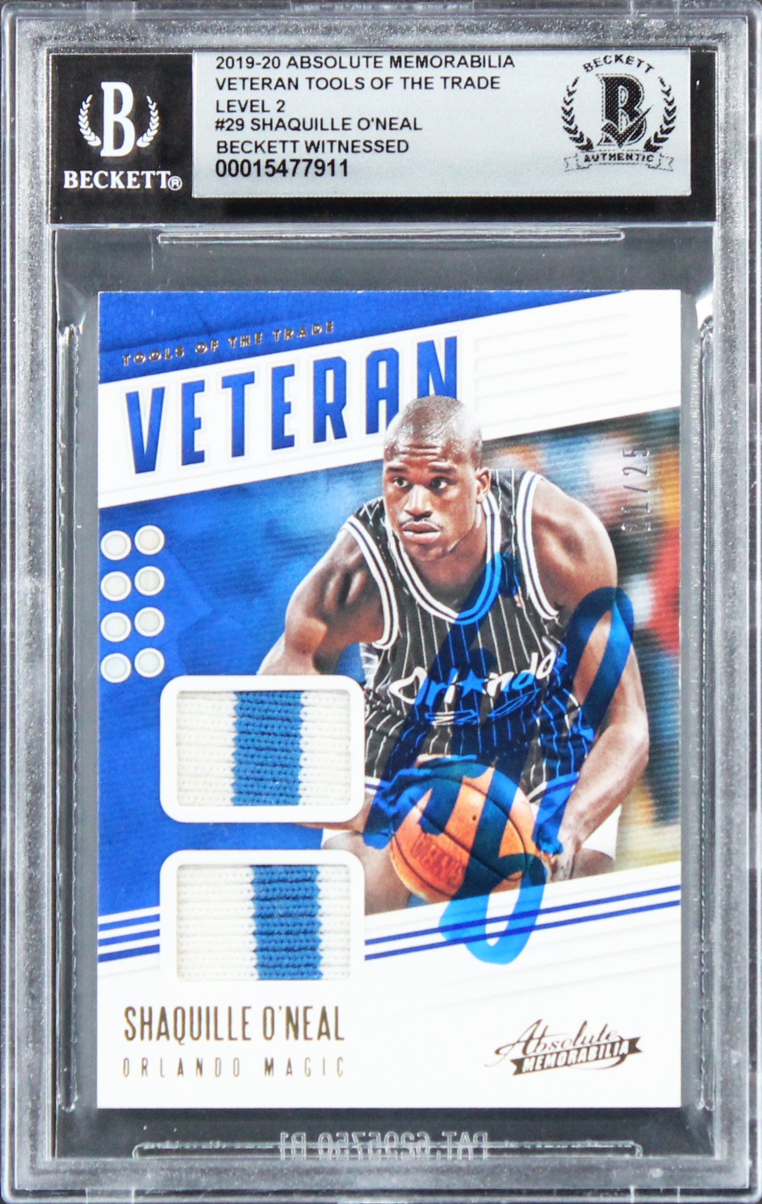 Shaquille O'Neal Signed '19 Absolute Mem Level 2 #29 21/25 Card Auto 10 BAS Slab