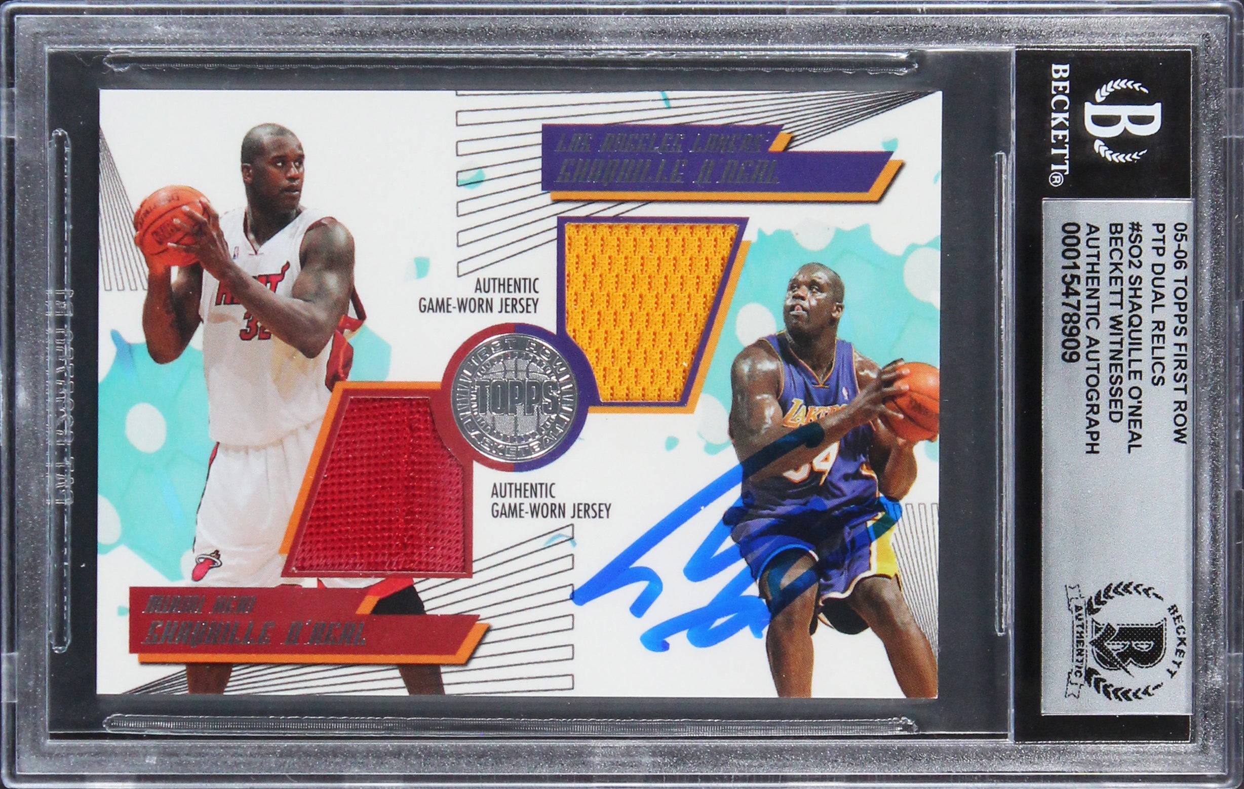 Shaquille O'Neal Signed 05 Topps 1st Row PTPDR #SO2 98/140 Card Auto 10 BAS Slab