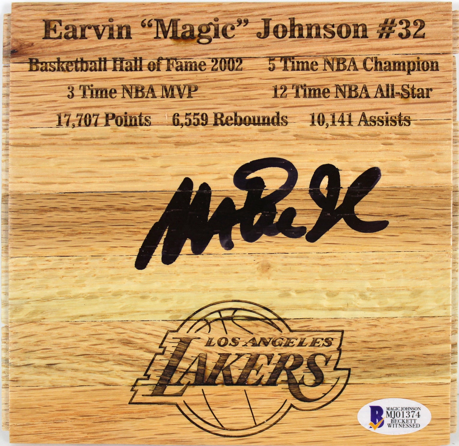 Lakers Magic Johnson Authentic Signed 6x6 Floorboard Autographed BAS Witnessed