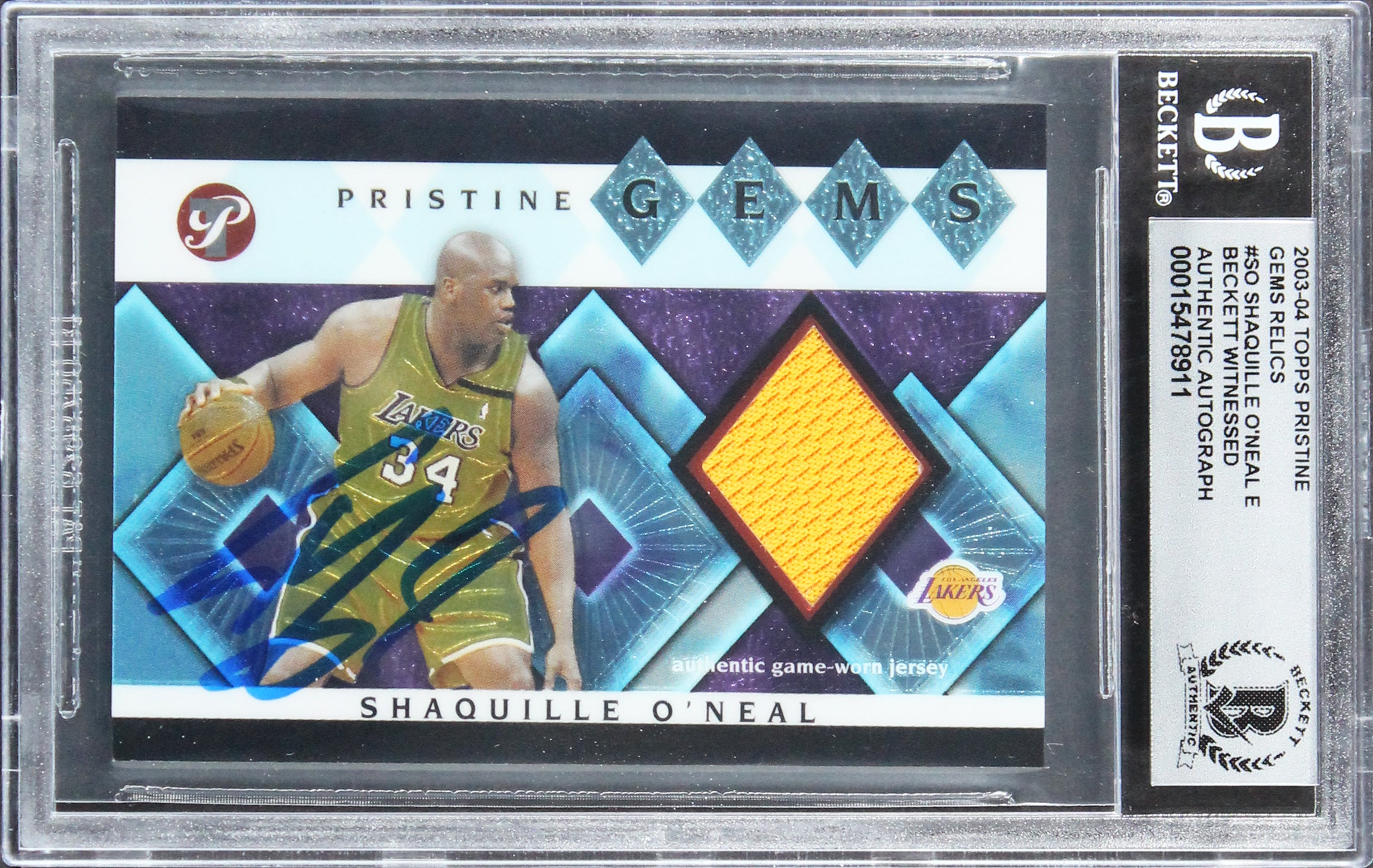 Shaquille O'Neal Signed 2003 Topps Pristine Gem Relics #SO Card Auto 10 BAS Slab