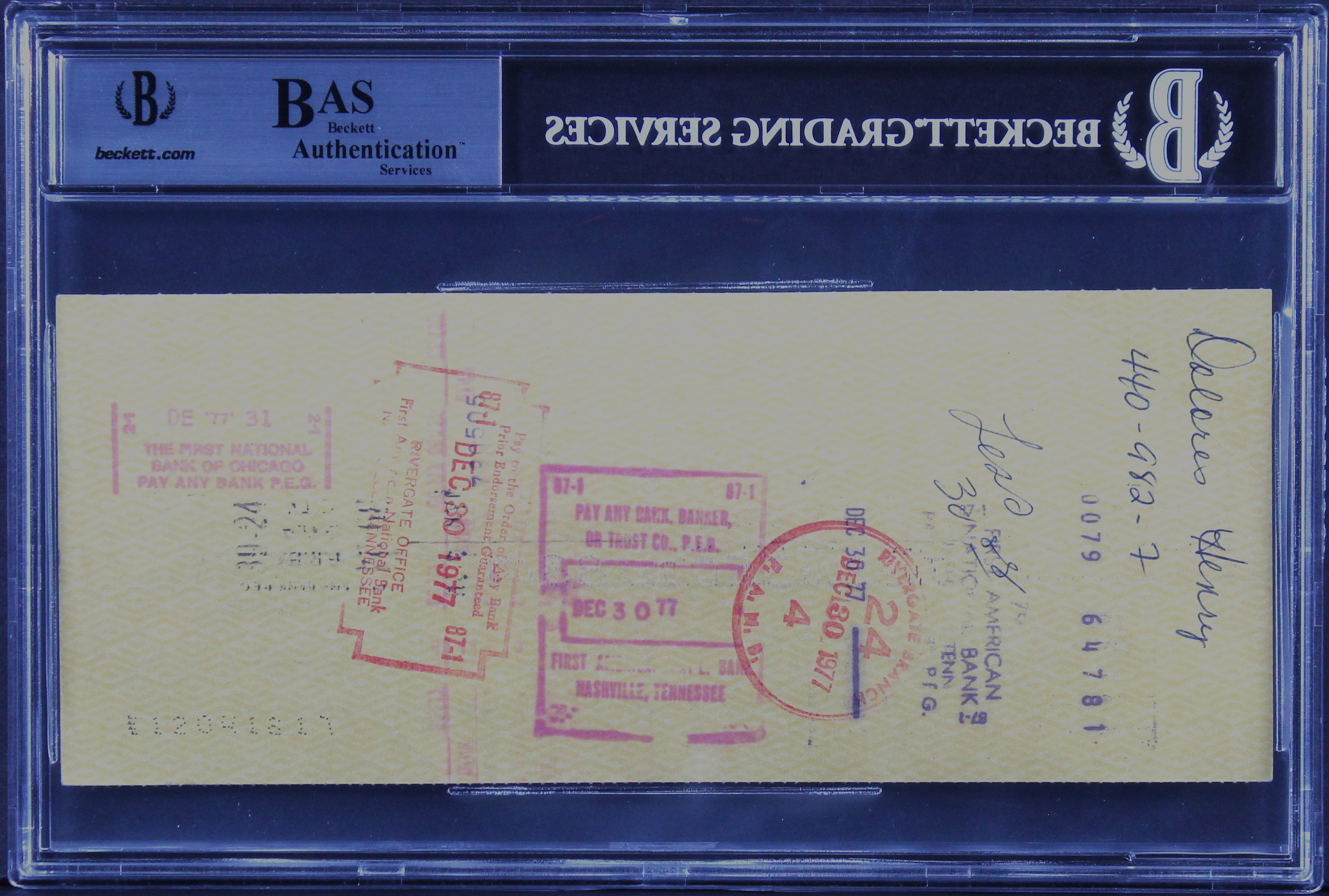 Conway Twitty Authentic Signed 3.5x8.25 1977 Personal Check BAS Slabbed