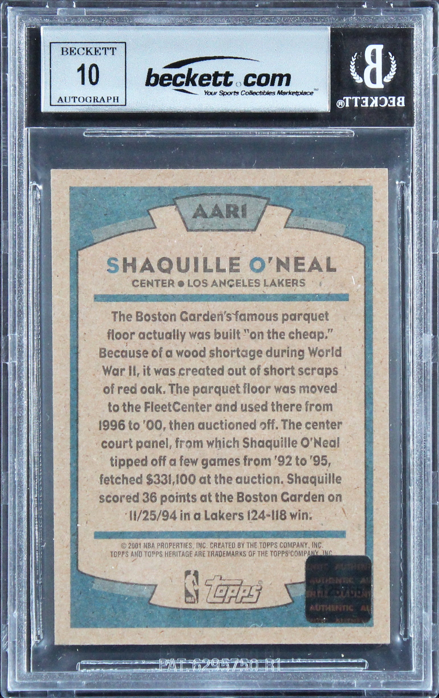 Shaquille O'Neal Signed 2000 Topps Heritage Arena #AAR1 Card Auto 10! BAS Slab 1