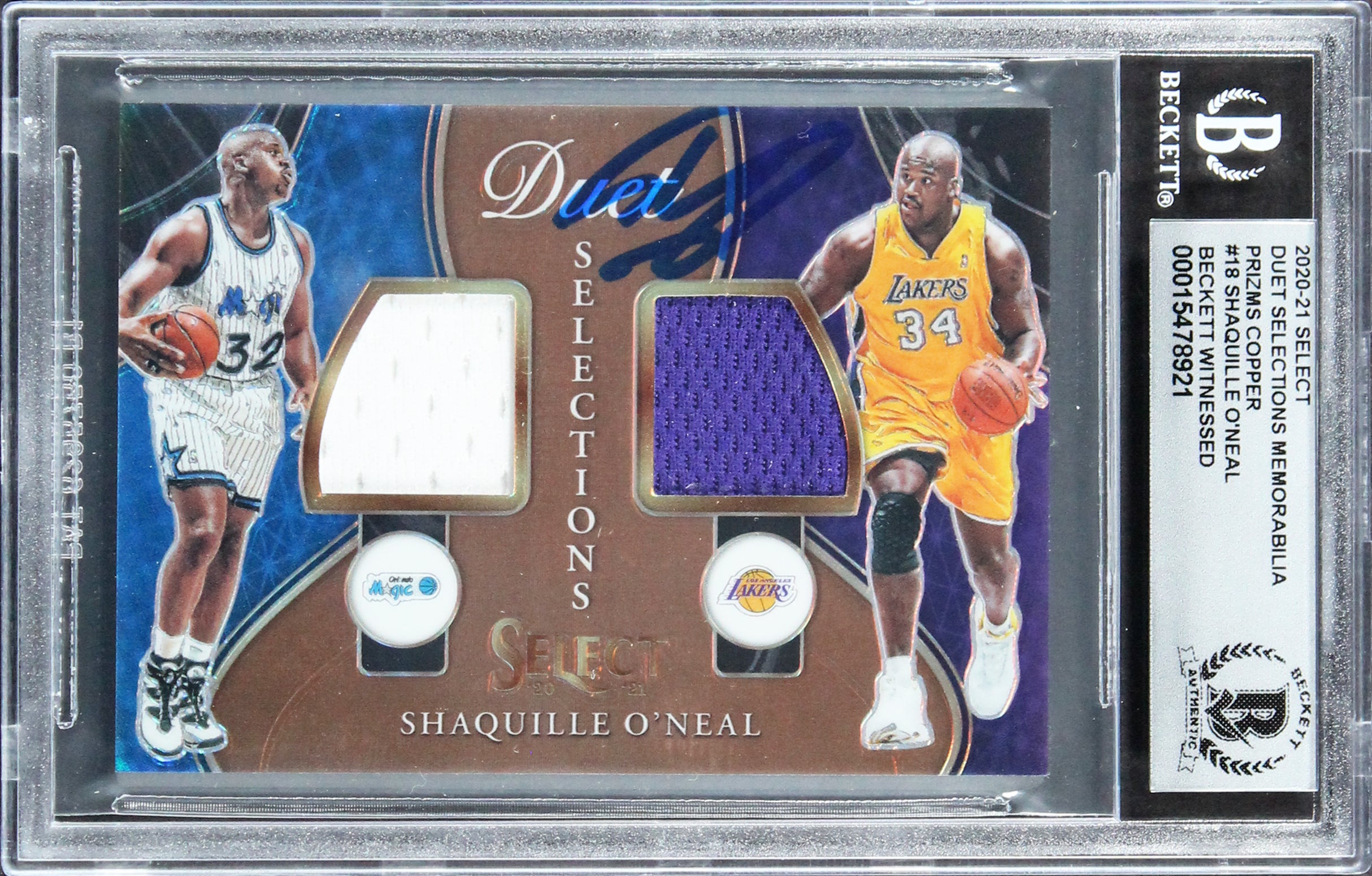 Shaquille O'Neal Signed 2020 Select Duet Copper #18 36/49 Card Auto 10 BAS Slab
