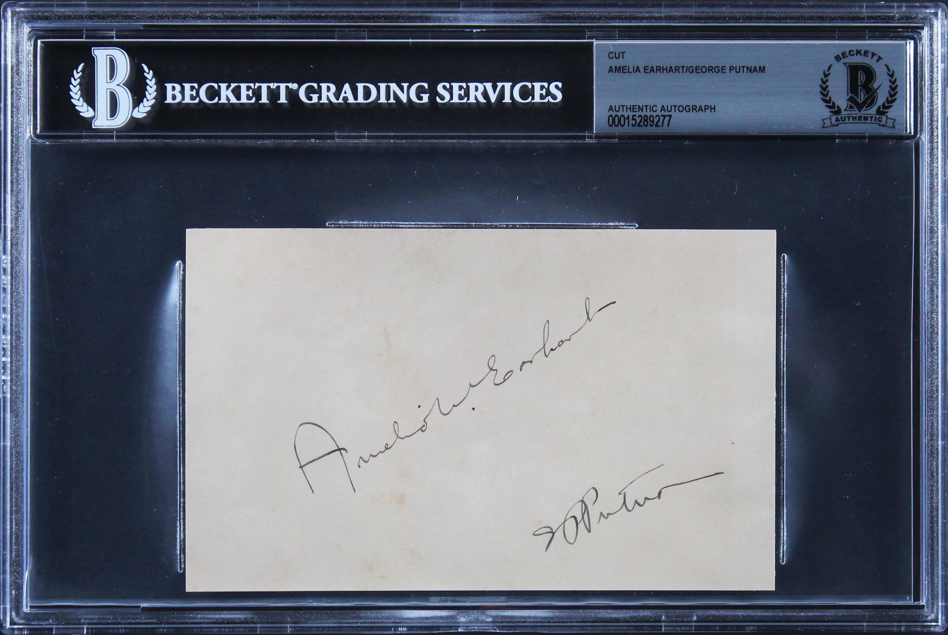 Amelia Earhart & George Putnam Signed 3.5.x5.75 Cut Signature BAS Slabbed