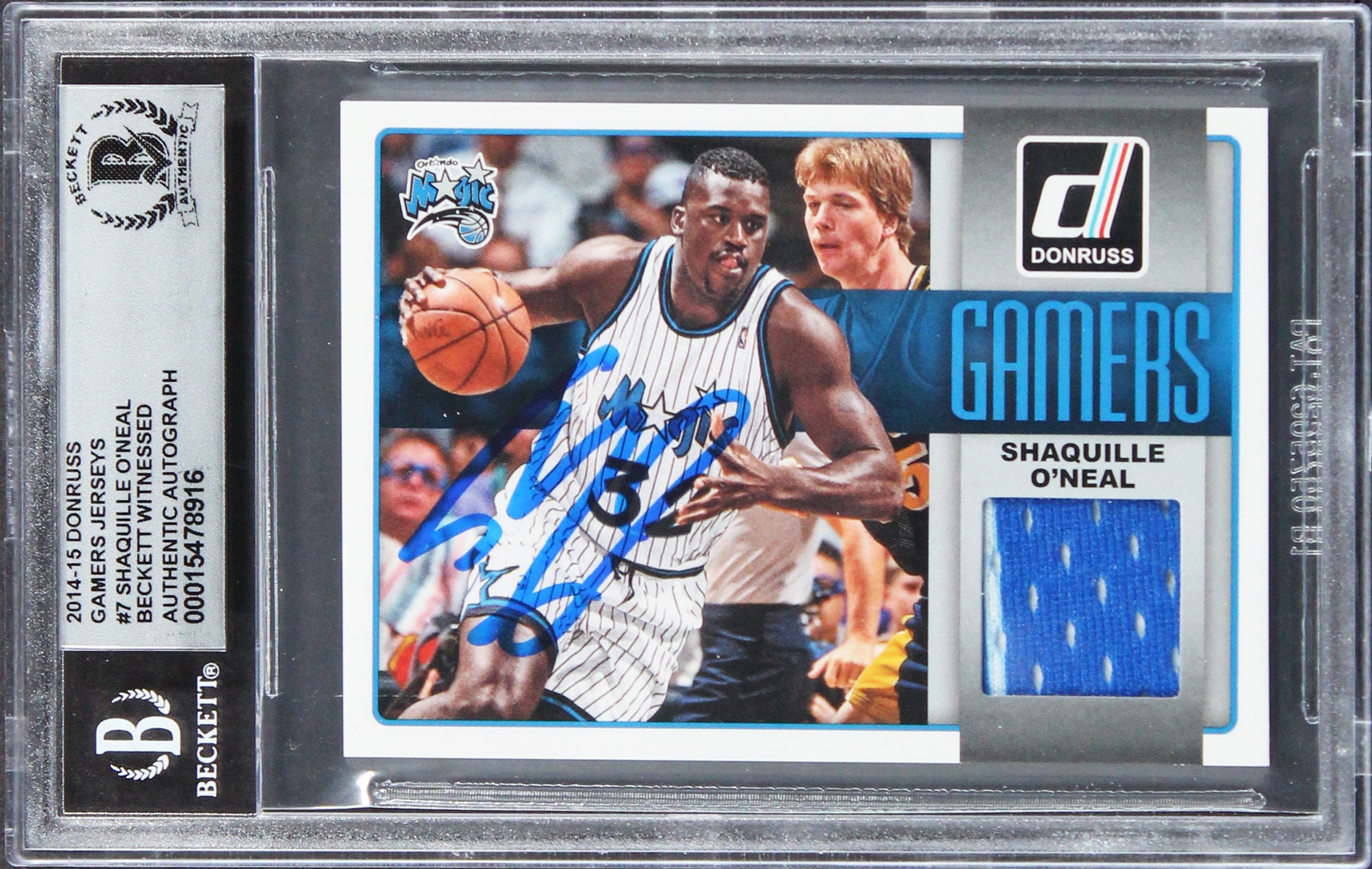 Shaquille O'Neal Signed 2014 Donruss Gamers Jerseys #7 Card Auto 10! BAS Slabbed