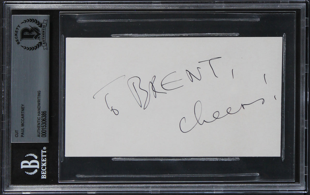 Paul McCartney Beatles "Cheers!" Authentic 2.85x5 Handwriting Sample BAS Slabbed
