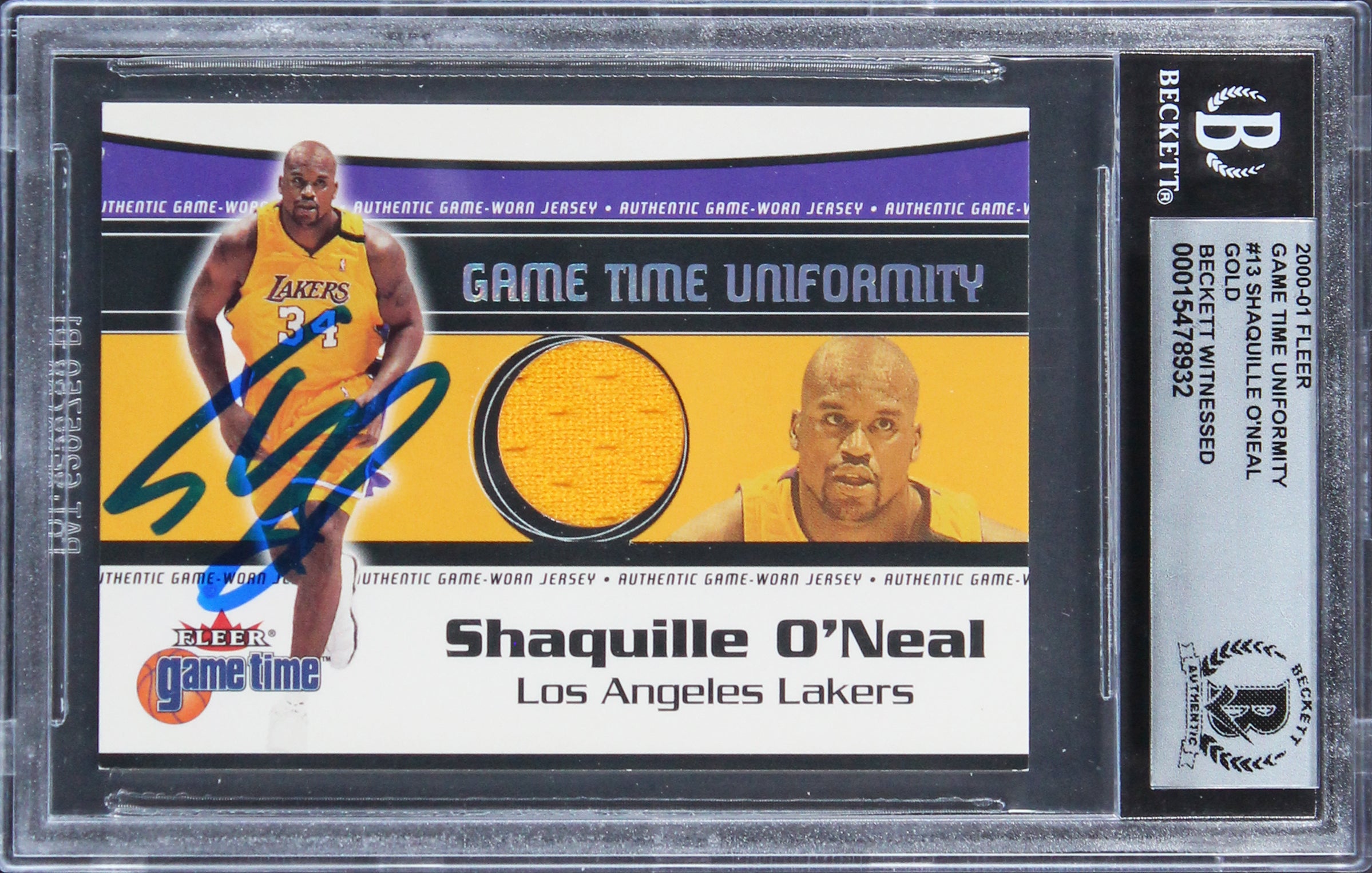 Shaquille O'Neal Signed 2000 Fleer GT Uniformity #13 Card Auto 10! BAS Slabbed