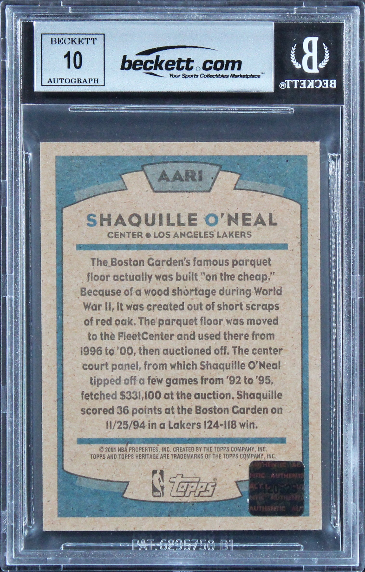 Shaquille O'Neal Signed 2000 Topps Heritage Arena #AAR1 Card Auto 10! BAS Slab 2