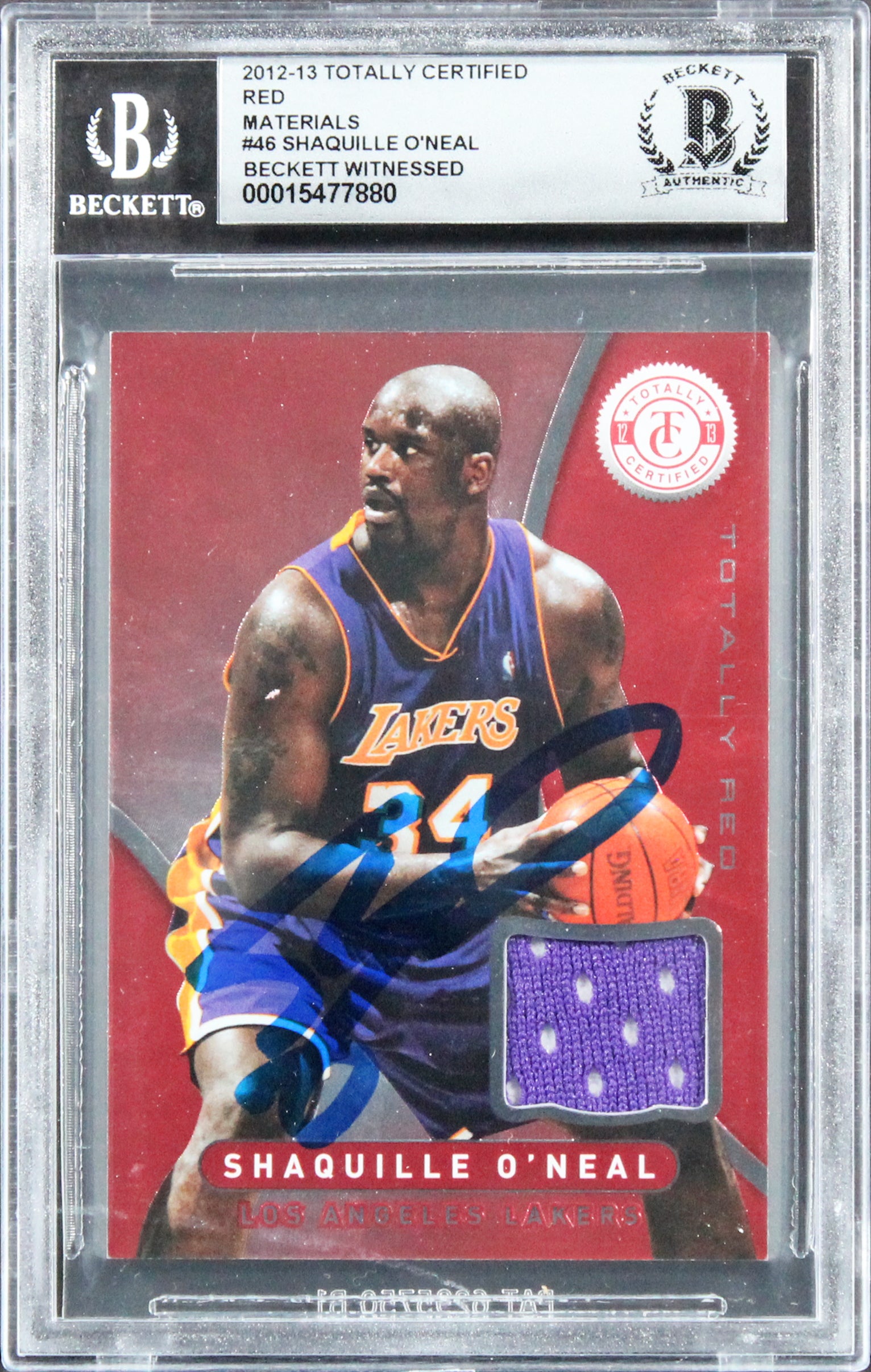 Shaquille O'Neal Signed 2012 Totally Certified Red Mat #46 Card Auto 10 BAS Slab