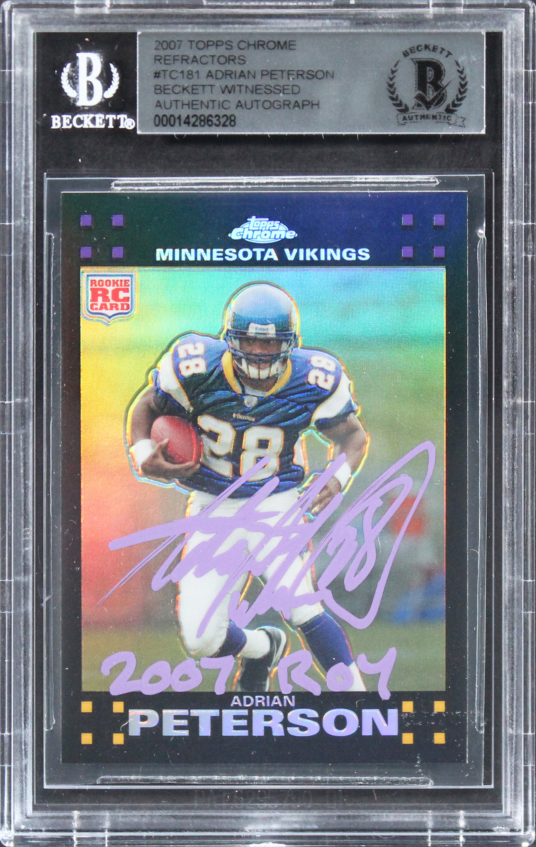 Adrian Peterson "ROY 2007" Signed 2007 Topps Chrome Ref #TC181 Card BAS Slabbed