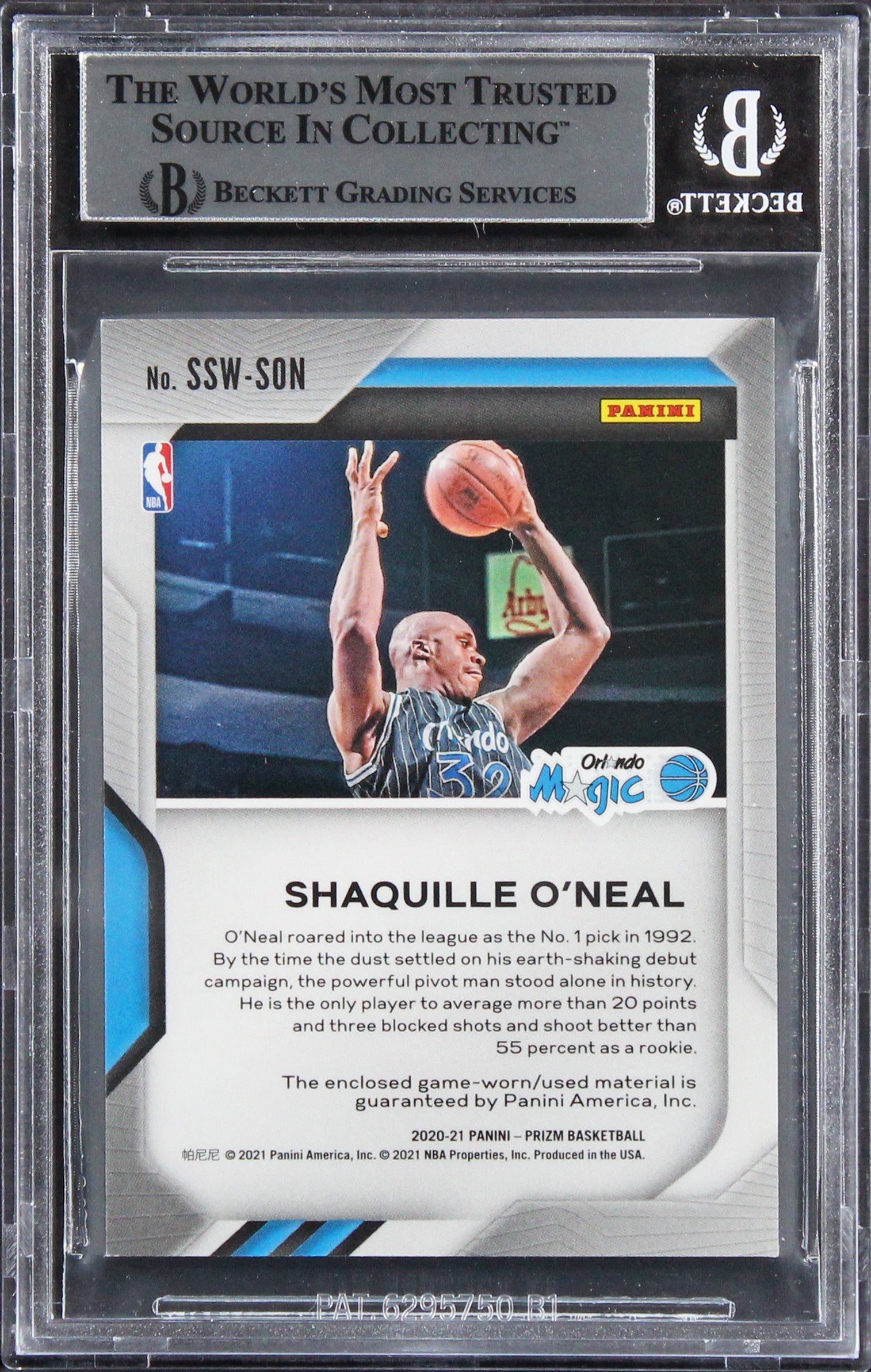 Magic Shaquille O'Neal Signed 2020 Panini Prizm Swatches #14 Card BAS Slabbed  1