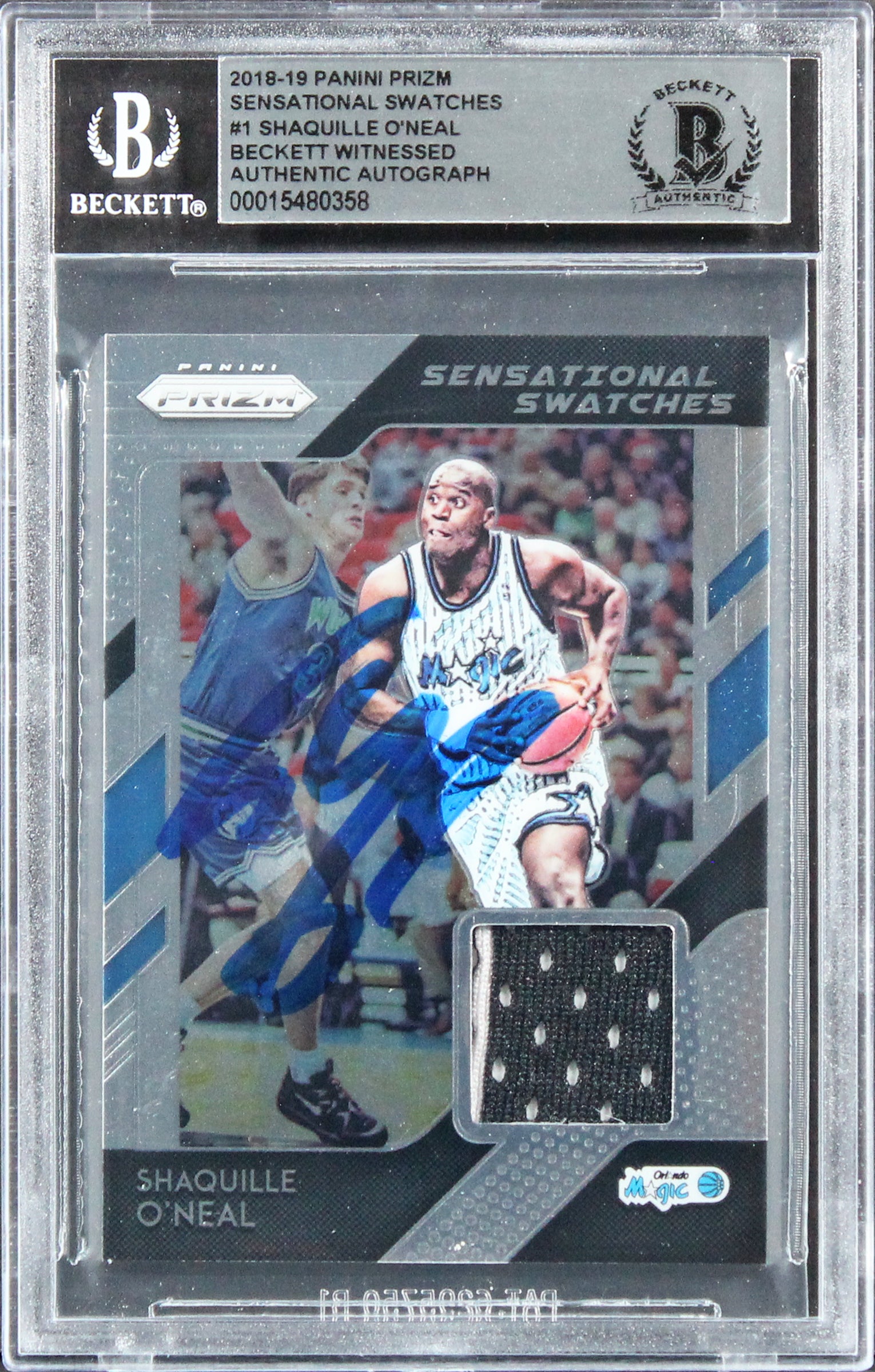 Shaquille O'Neal Signed 2018 Panini Prizm  Swatches #1 Card Auto 10! BAS Slab 2