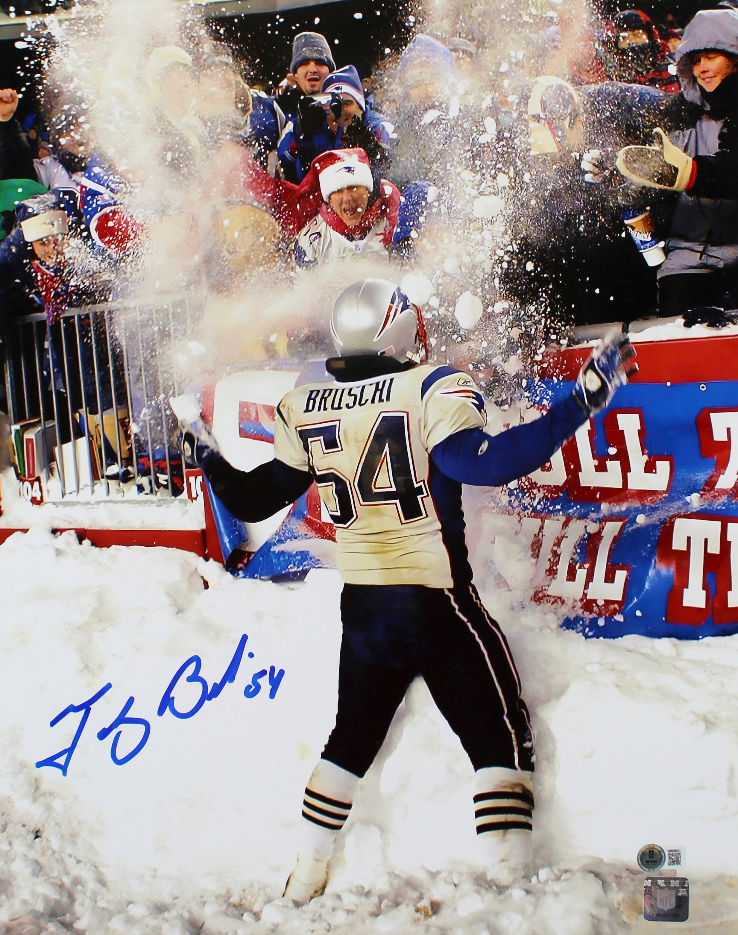 Patriots Tedy Bruschi Authentic Signed 16x20 Vertical Snow Photo BAS Witnessed