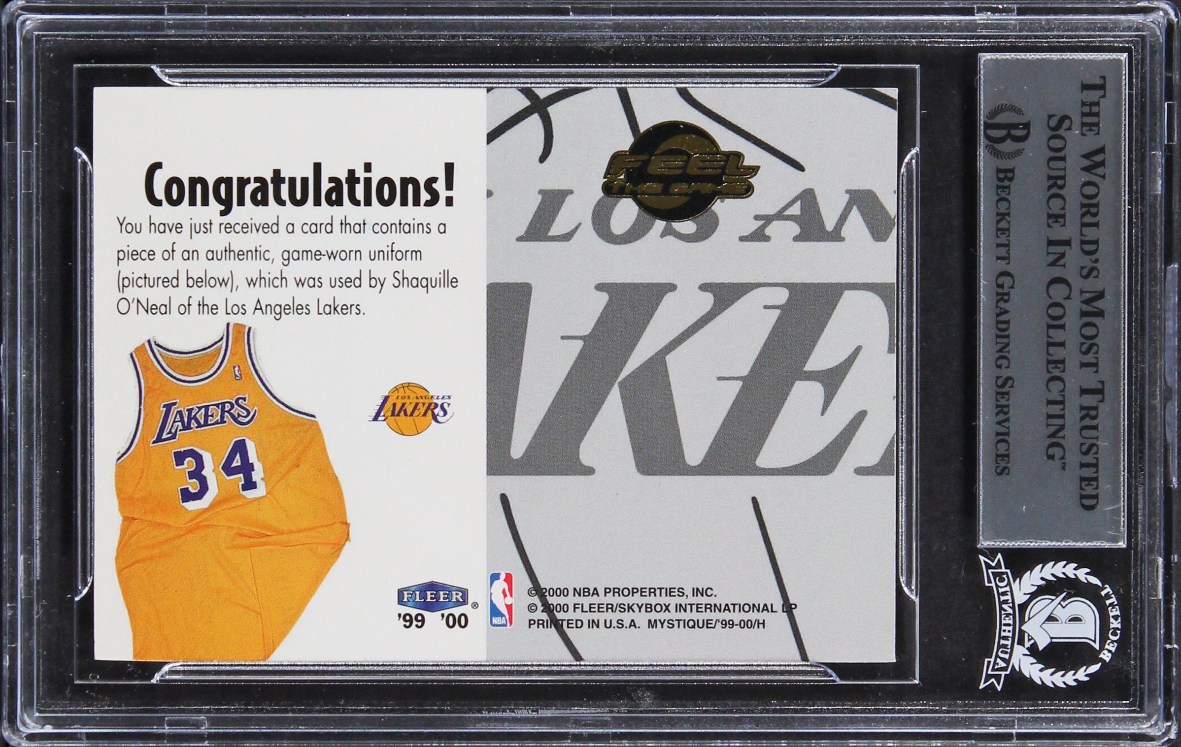 Shaquille O'Neal Signed 1999 Fleer Mystique Feel The Game #6 Card BAS Slabbed