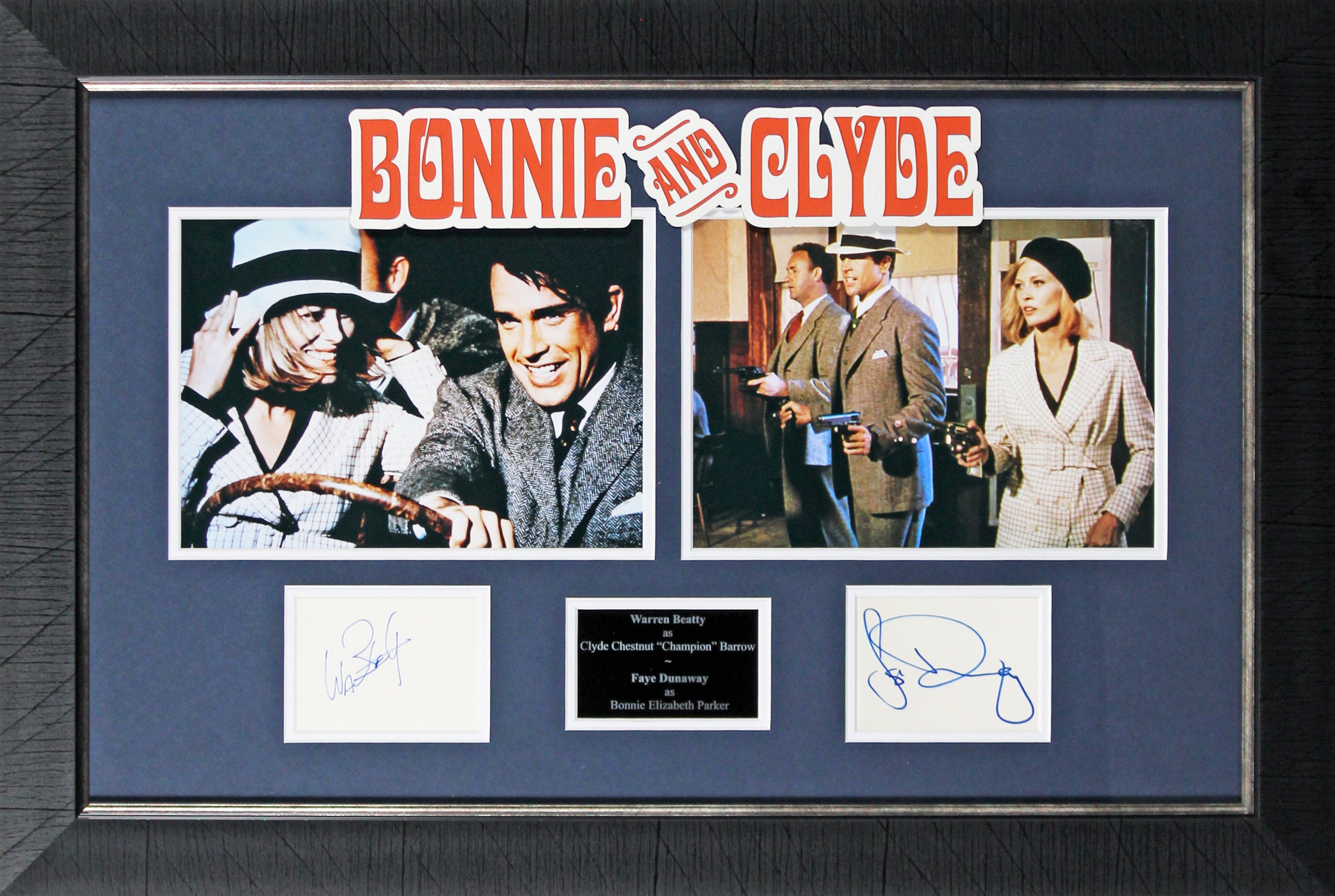 Warren Beatty & Faye Dunaway Bonnie and Clyde Signed Framed Display BAS #AD04882