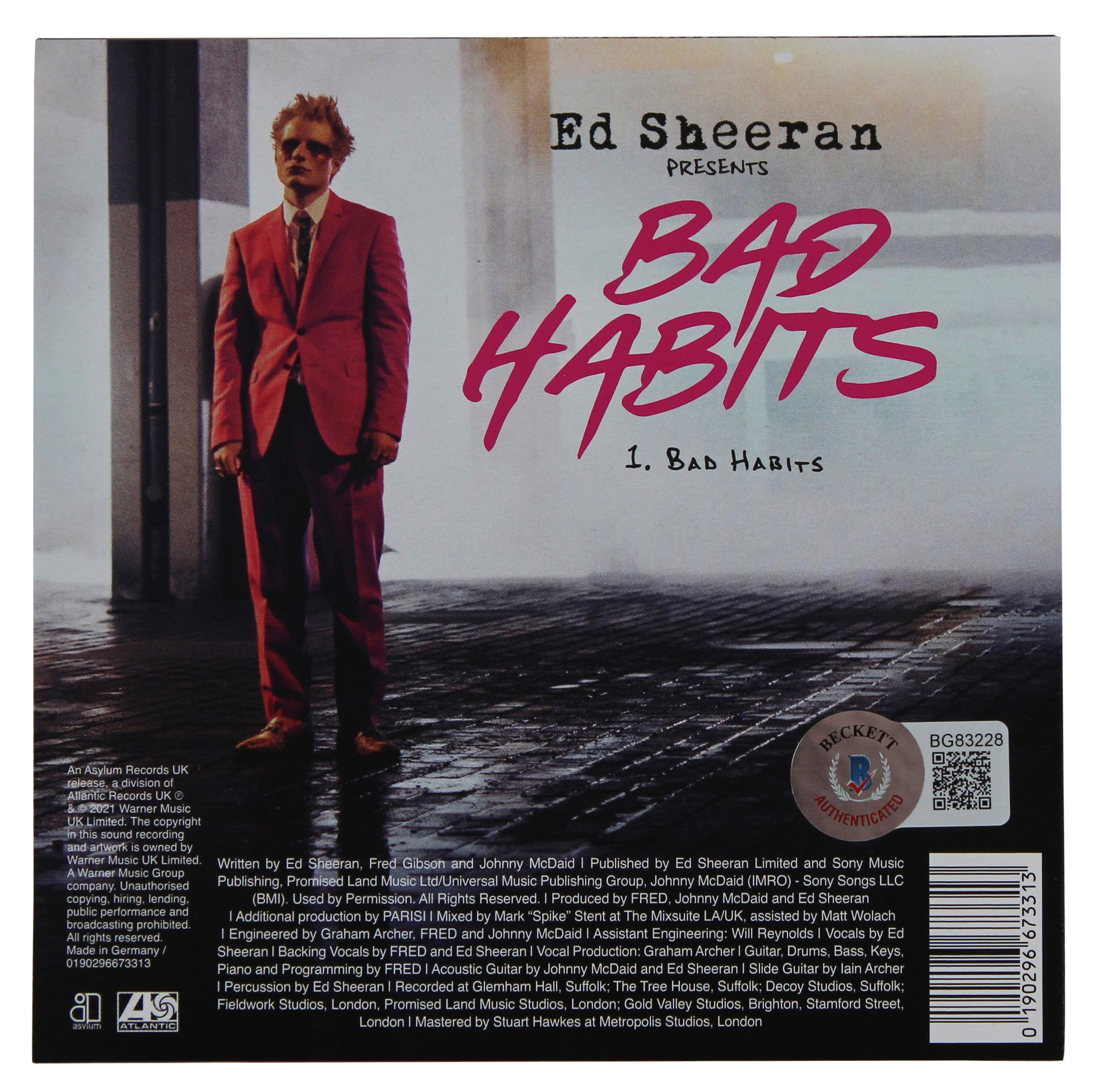 Ed Sheeran Authentic Signed Bad Habits Cd Insert W/ Disk BAS #BG83228