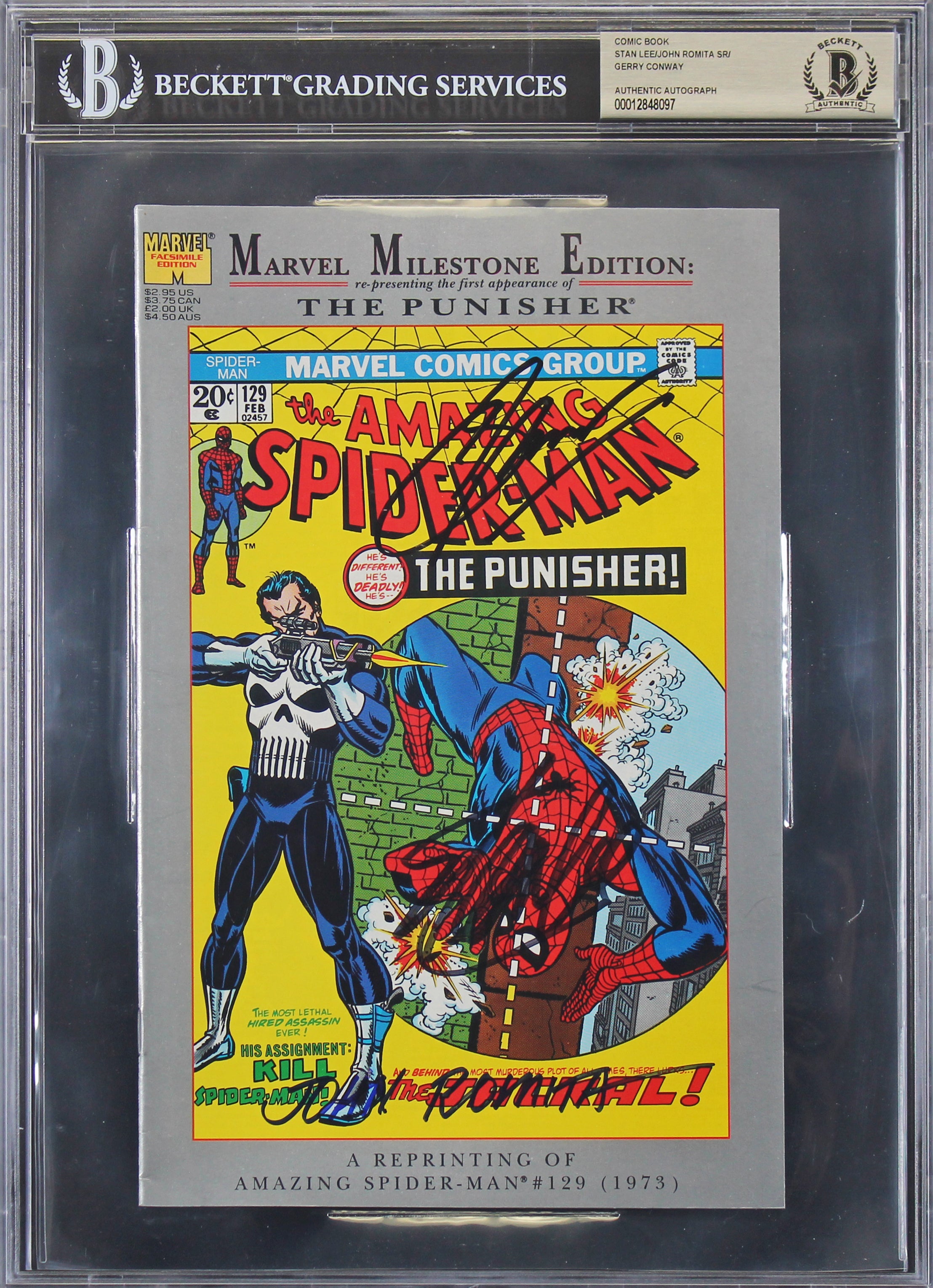 (3) Stan Lee, Romita & Conway Signed Amazing Spider-Man #129 Comic BAS Slabbed