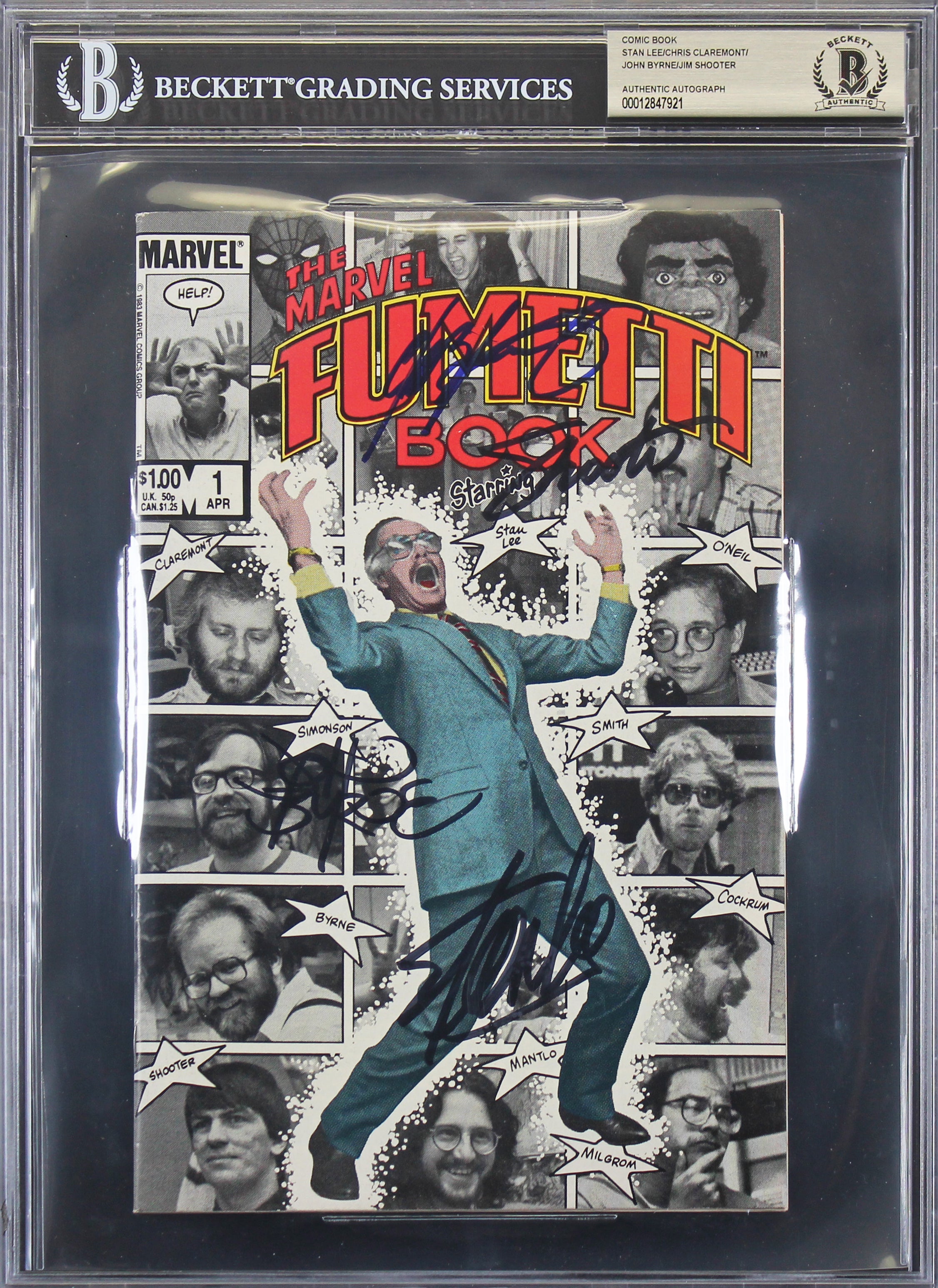 (4) Stan Lee, Claremont, Byrne, Shooter Signed The Marvel Fumetti Comic BAS Slab