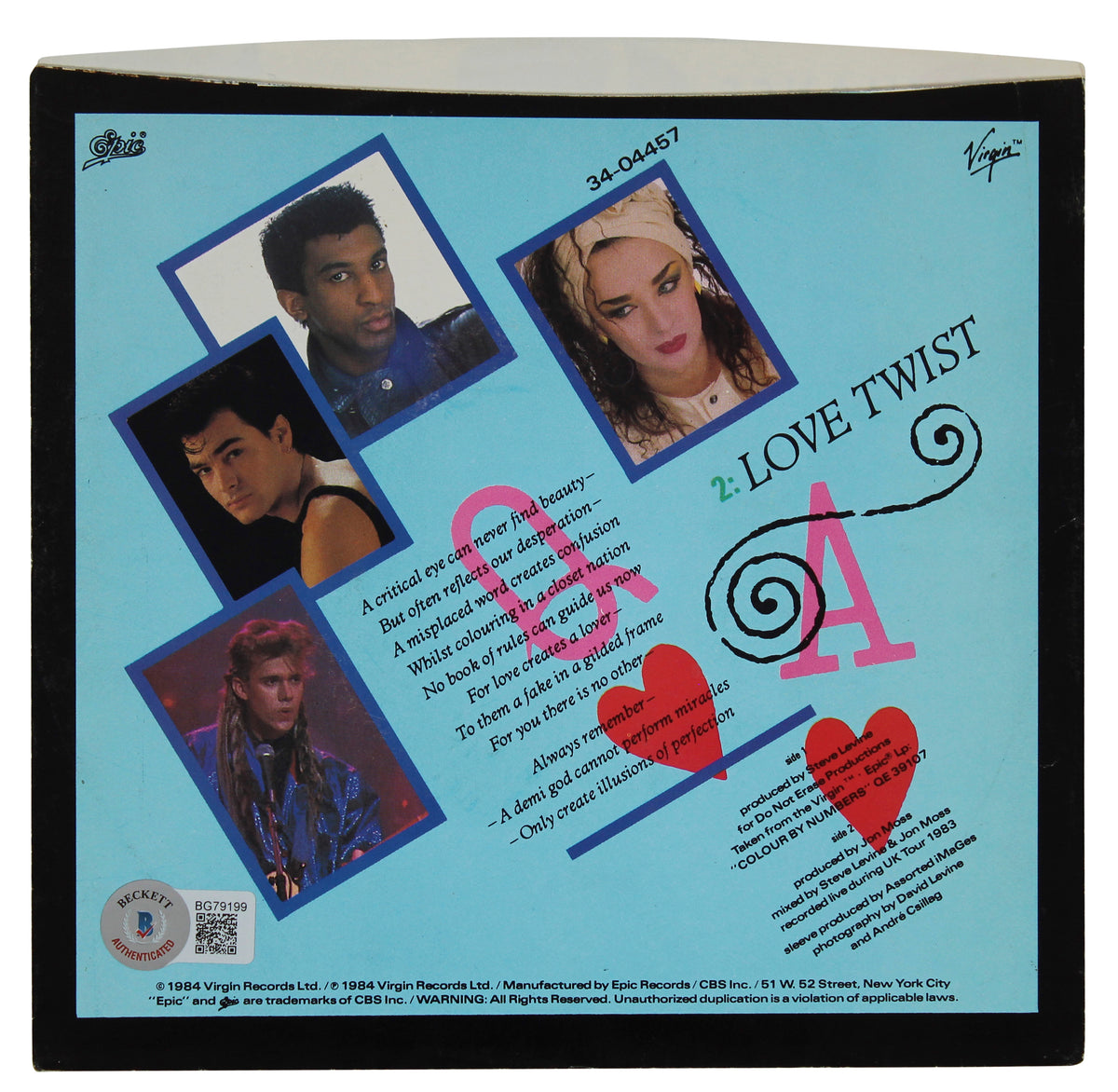 Mikey Craig & Roy Hay Culture Club Signed It's a Miracle 45 RPM Album Cover BAS