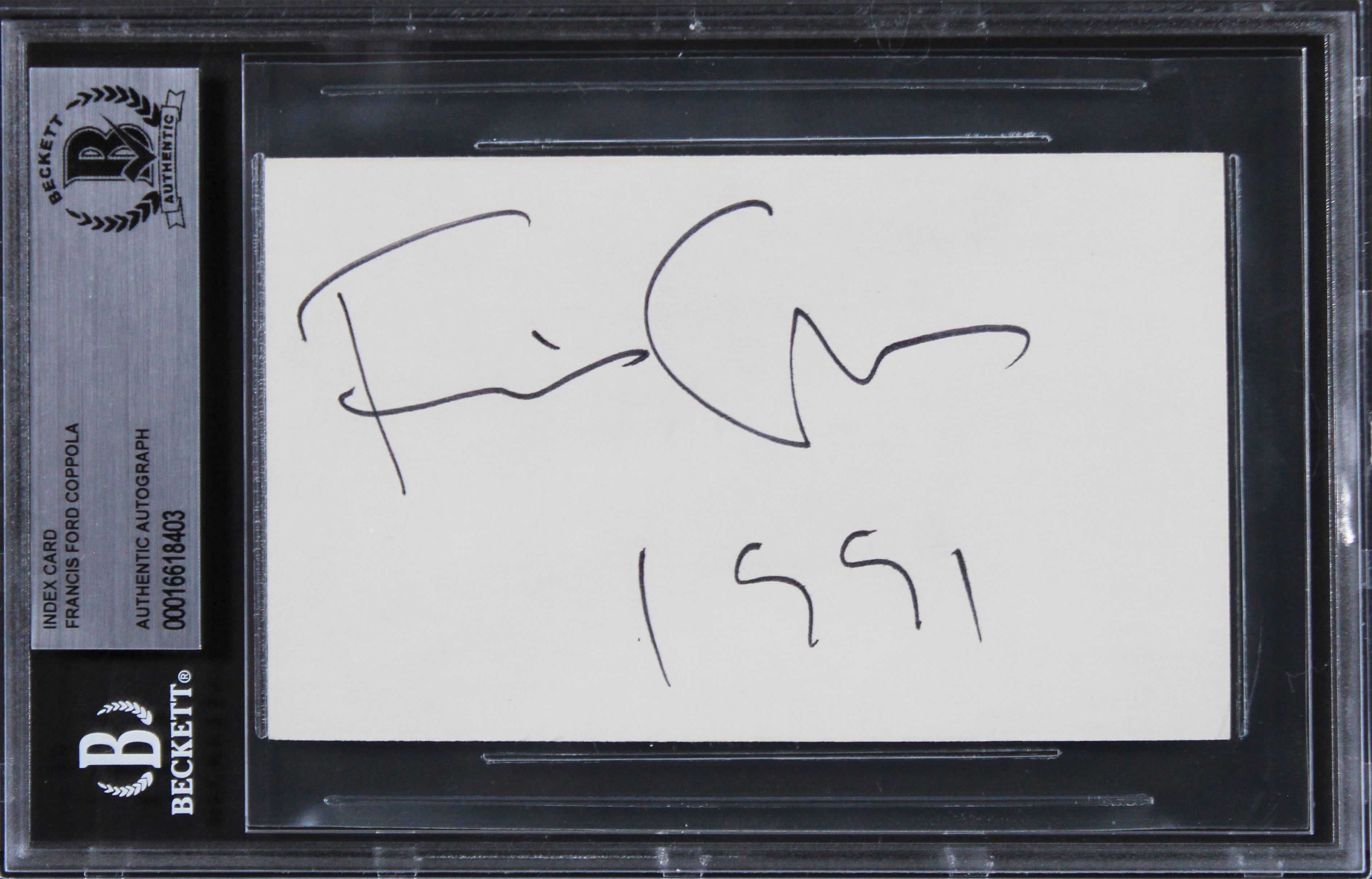Francis Ford Coppola The Godfather "1991" Signed 3x5 Index Card BAS Slabbed