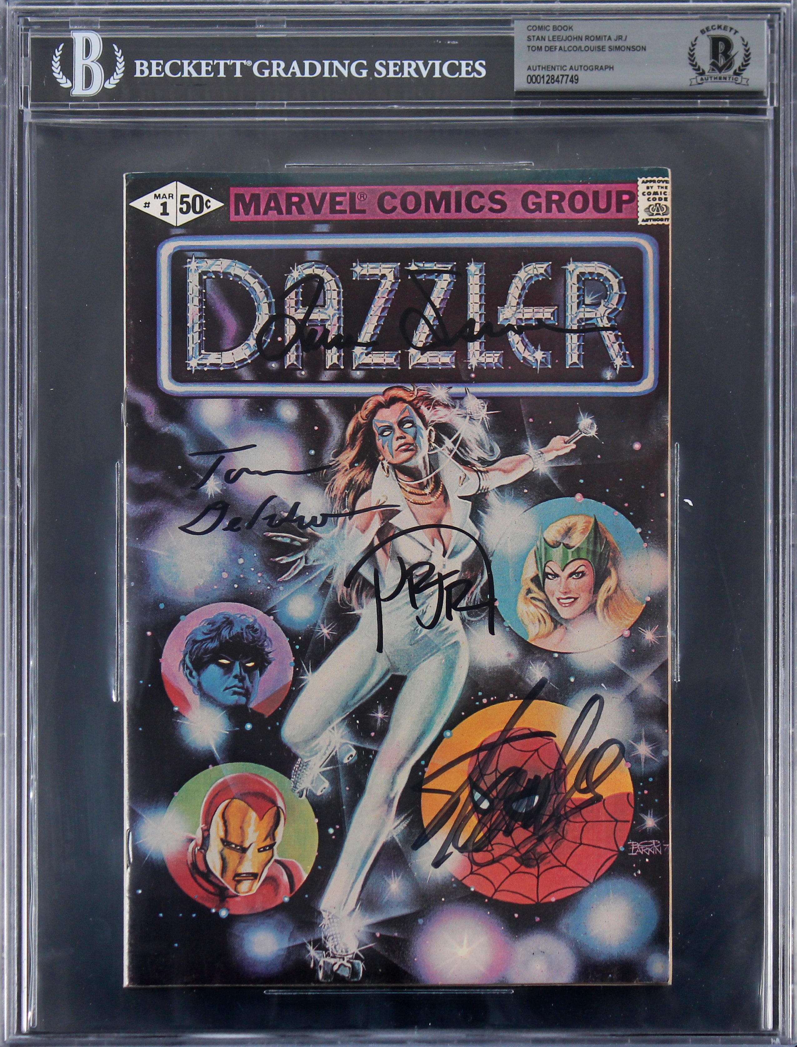 (4) Stan Lee, Romita, Defalco & Simonson Signed Dazzler #1 Comic BAS Slabbed