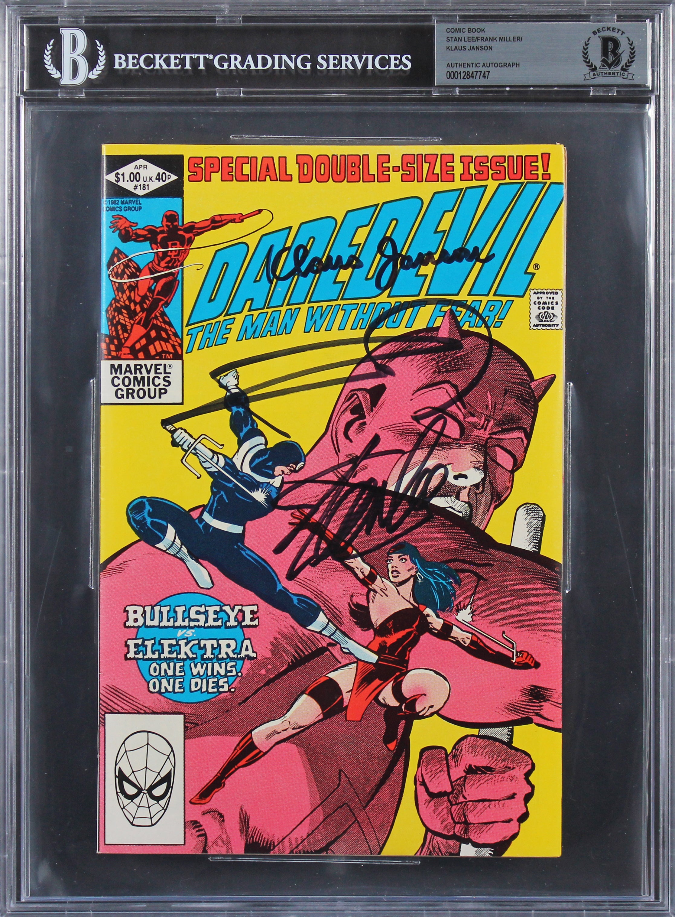 (3) Stan Lee, Miller & Janson Authentic Signed Daredevil #181 Comic BAS Slabbed