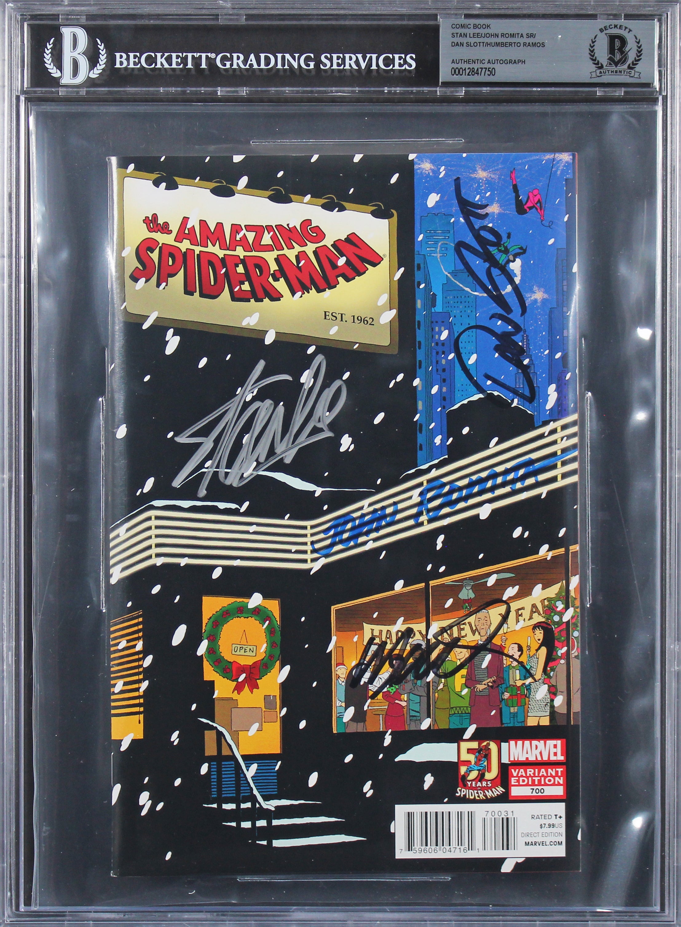 (4) Stan Lee, Slott +2 Signed Amazing Spider-Man 700 Variant Comic BAS Slabbed