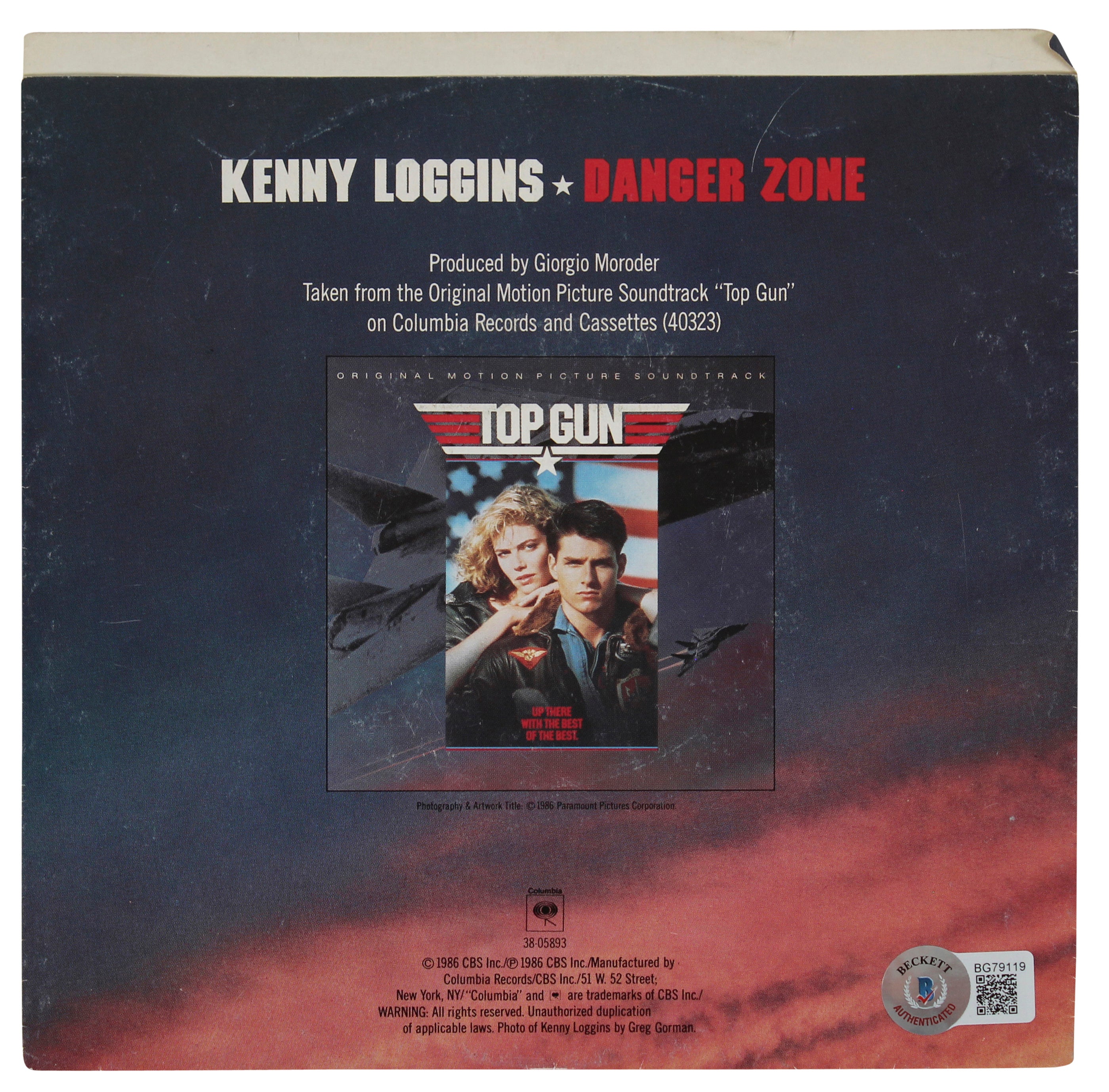 Kenny Loggins Authentic Signed Danger Zone 45 RPM Album Cover BAS #BG79119