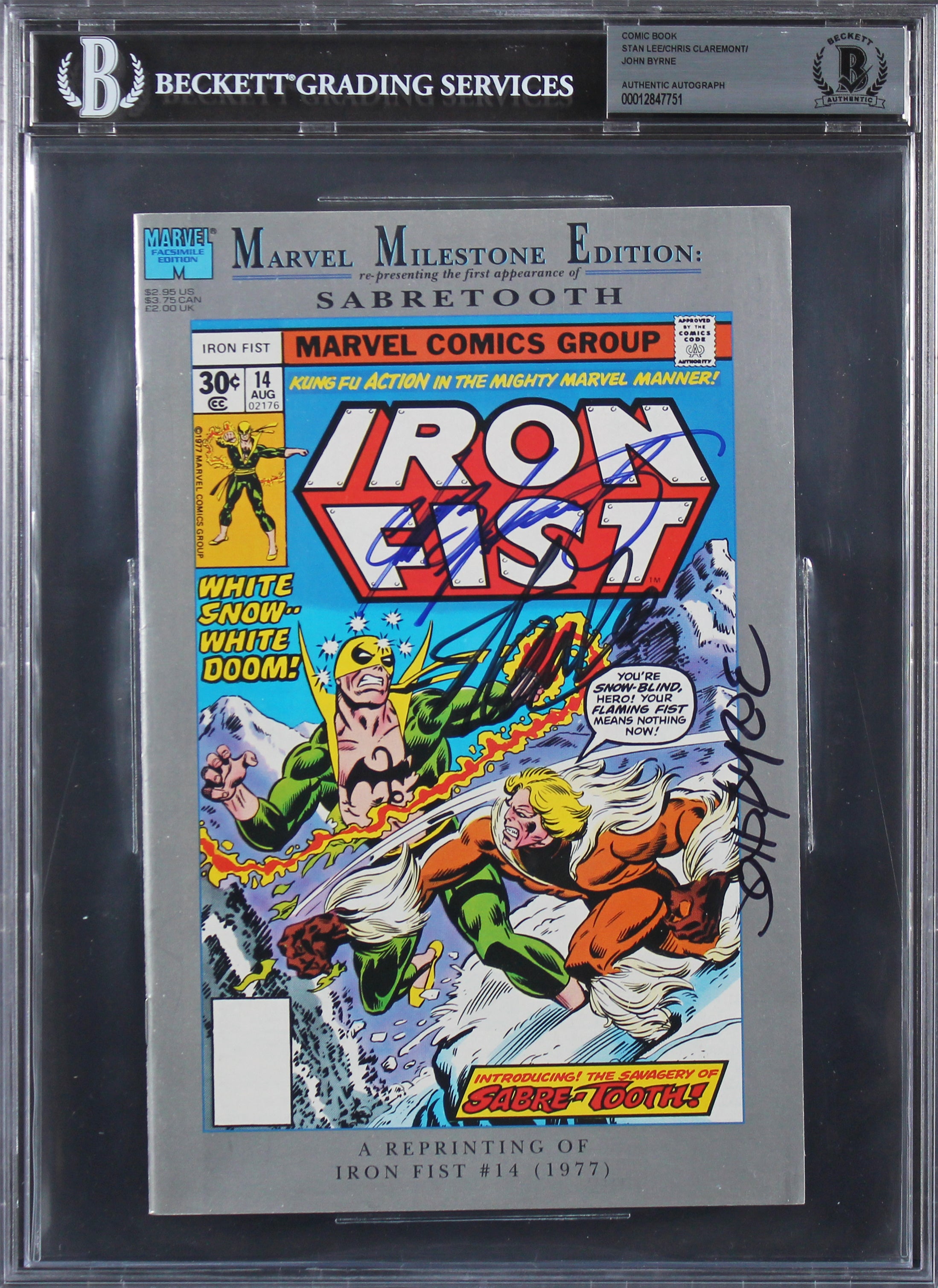 (3) Stan Lee, Claremont & Byrne Signed Iron Fist #14 Marvel Comic BAS Slabbed