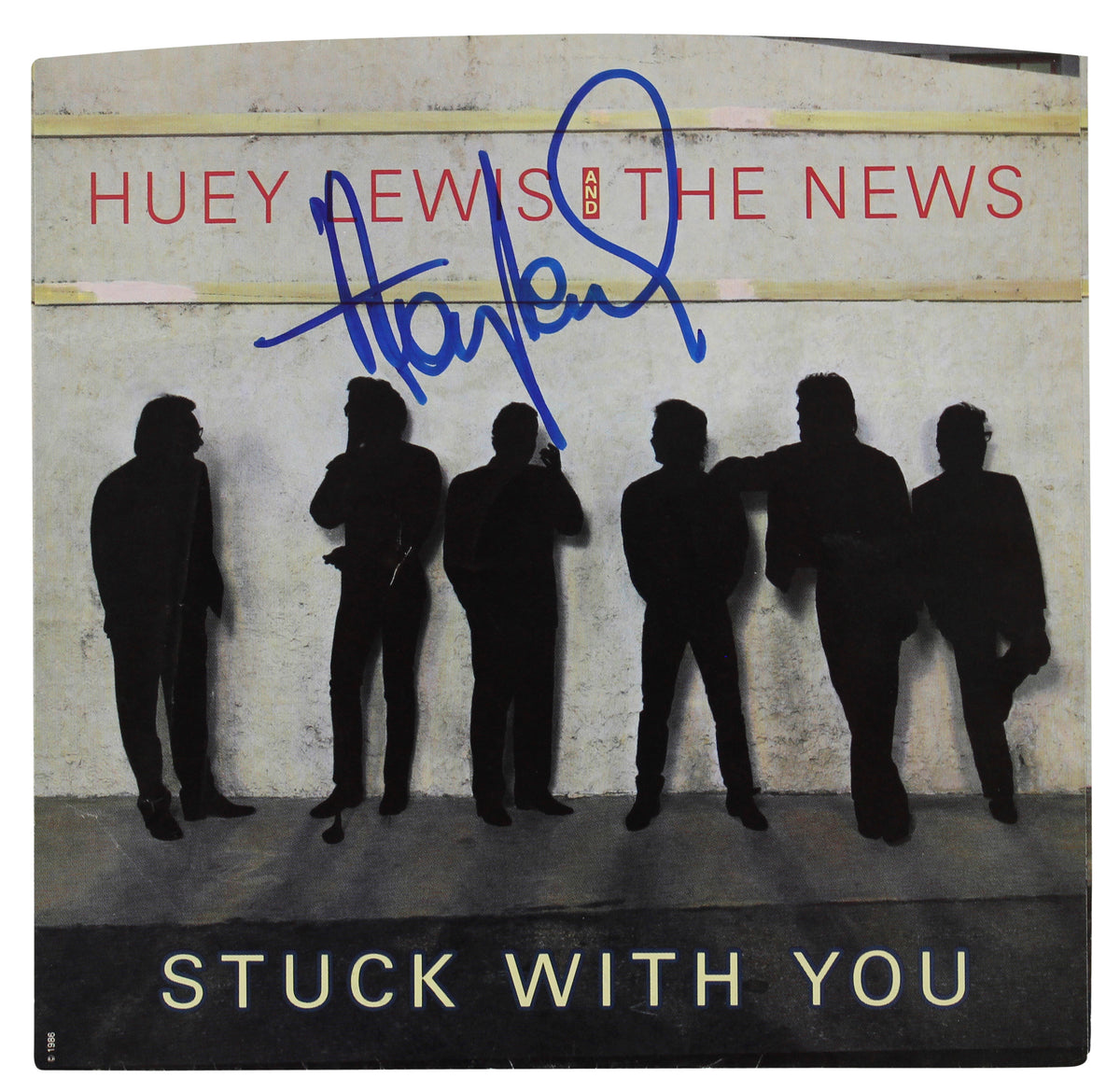 Huey Lewis Authentic Signed Stuck With You 45 RPM Album Cover BAS #BG79117