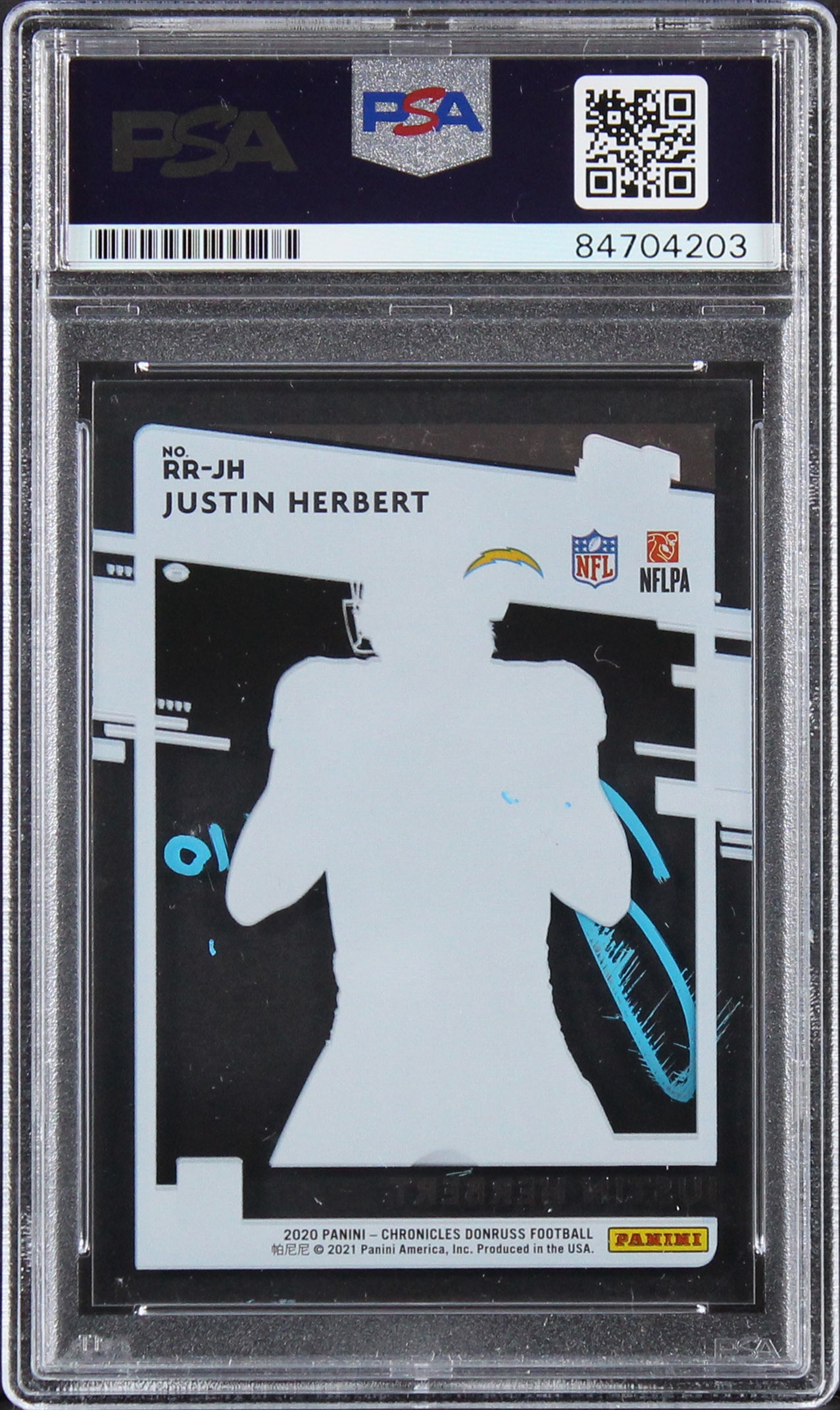 Chargers Justin Herbert Signed 2020 Panini Chronicles # RR-JH RC Card PSA Slab