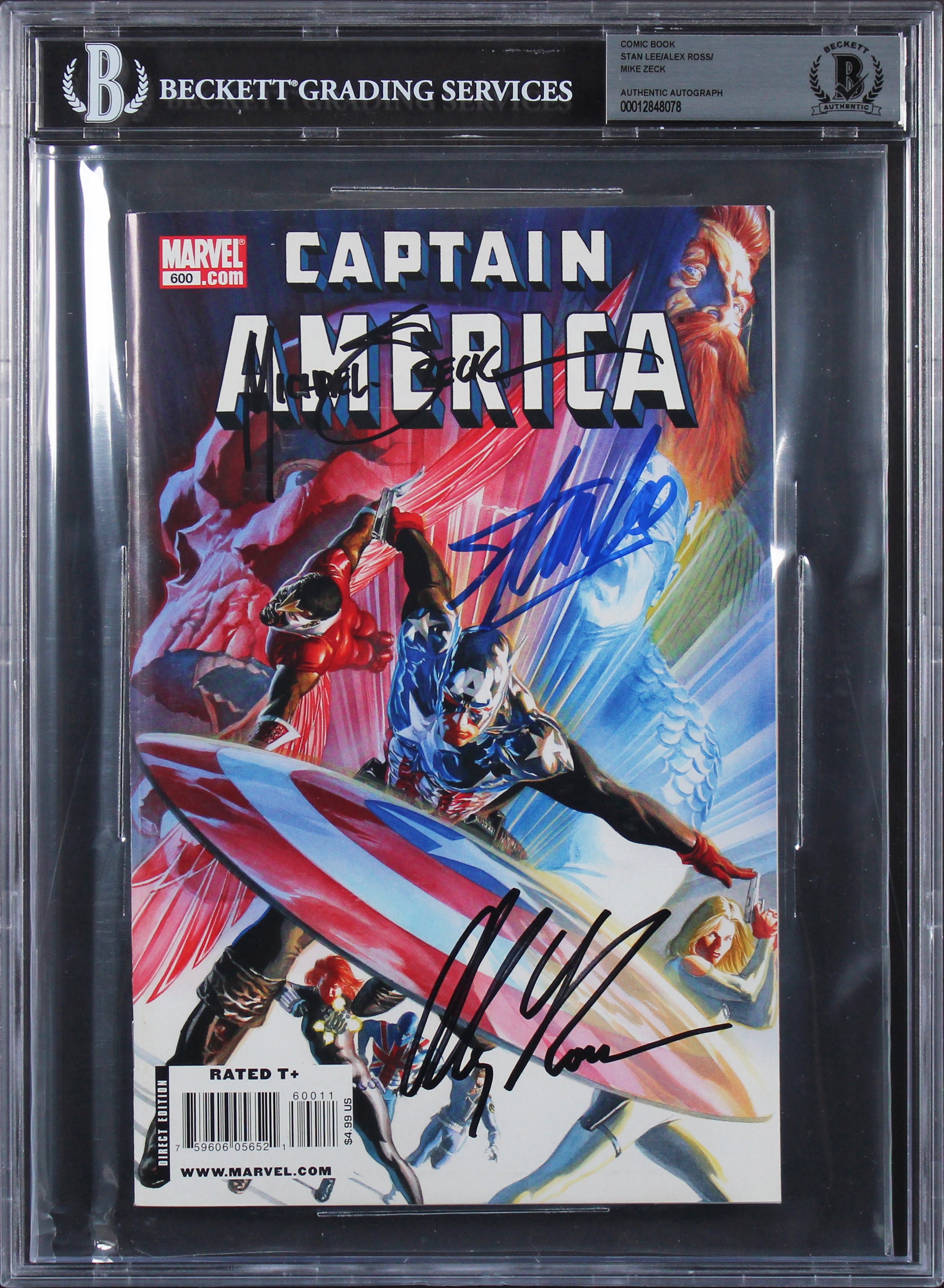 (3) Stan Lee, Ross & Zeck Signed Captain America #600 Variant Comic BAS Slabbed